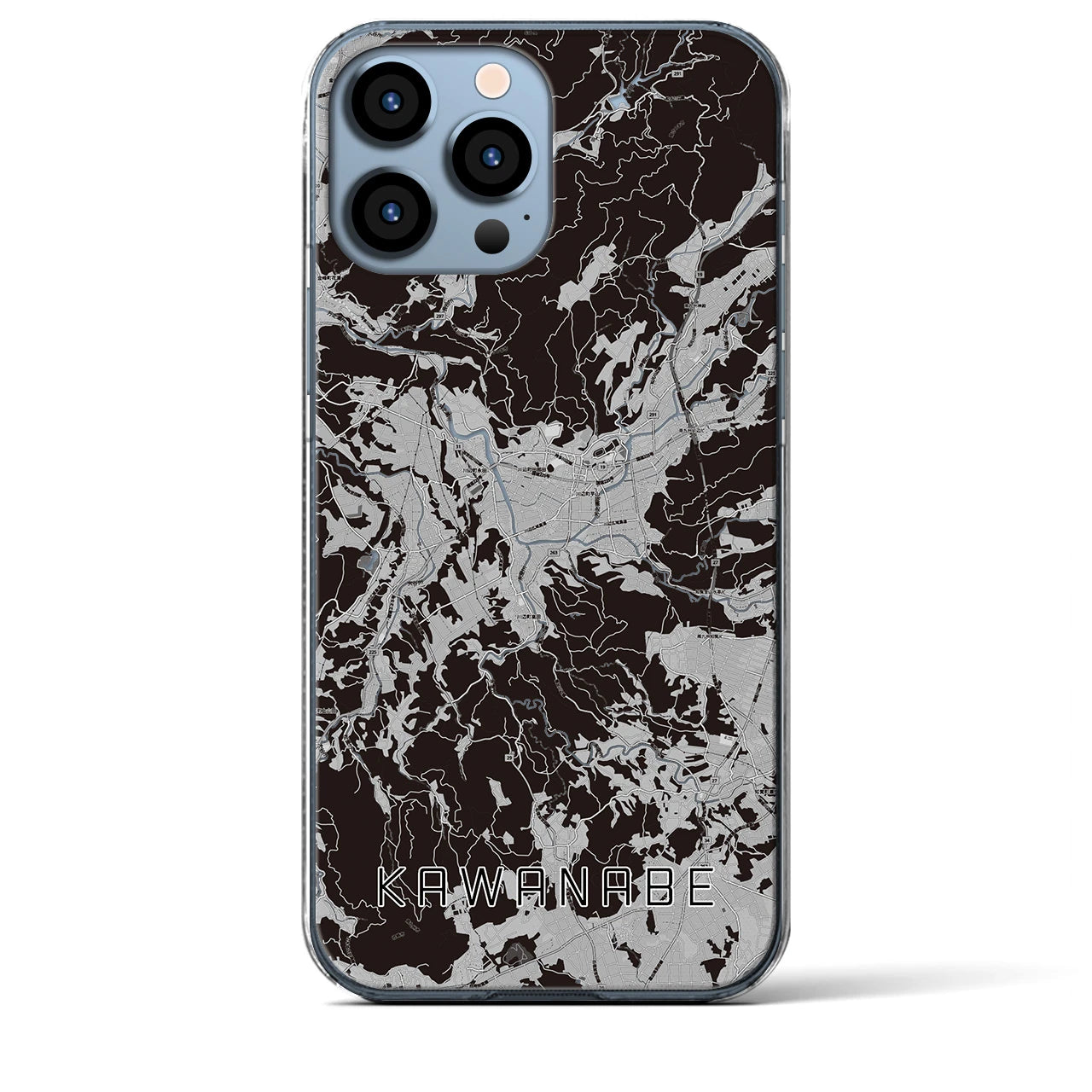 【川辺(鹿児島県)】地図柄iPhoneケース(クリアタイプ)モノトーン・iPhone 13 Pro Max 用
