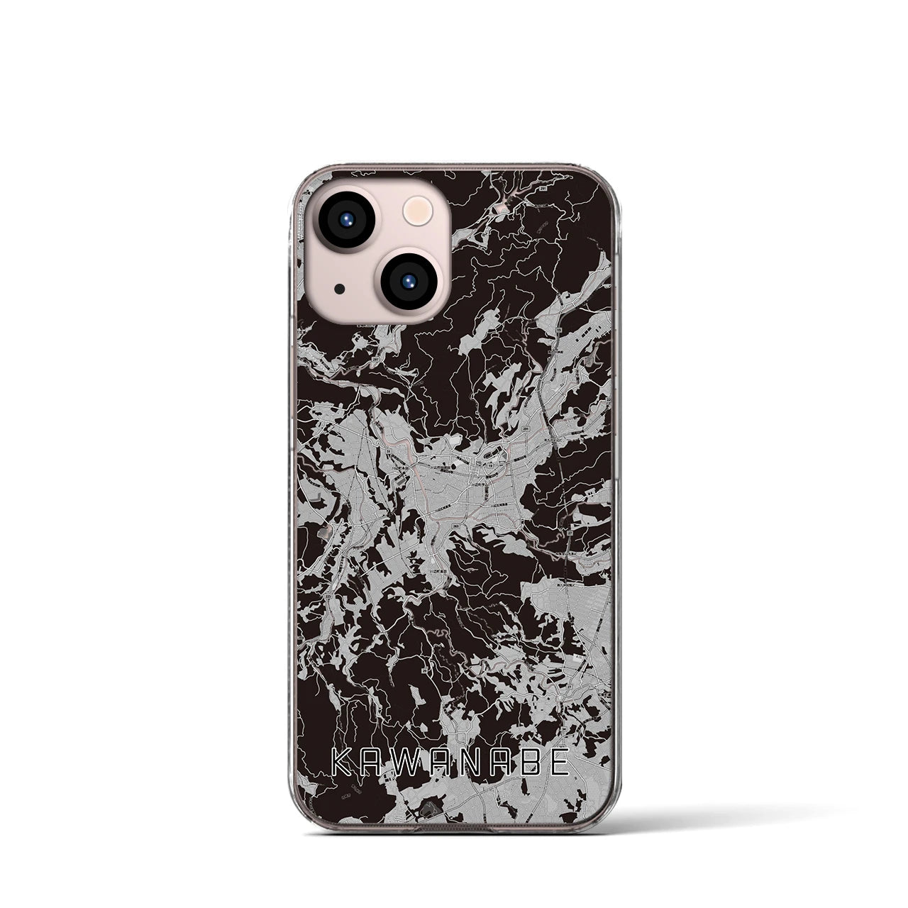 【川辺(鹿児島県)】地図柄iPhoneケース(クリアタイプ)モノトーン・iPhone 13 mini 用