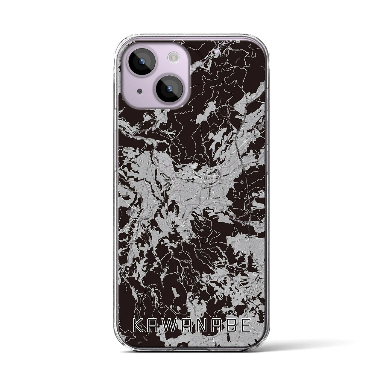 【川辺(鹿児島県)】地図柄iPhoneケース(クリアタイプ)モノトーン・iPhone 14 用