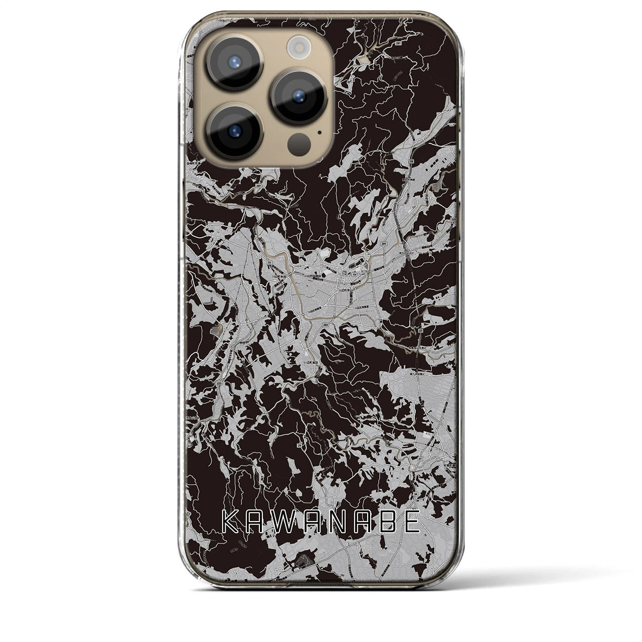 【川辺(鹿児島県)】地図柄iPhoneケース(クリアタイプ)モノトーン・iPhone 14 Pro Max 用