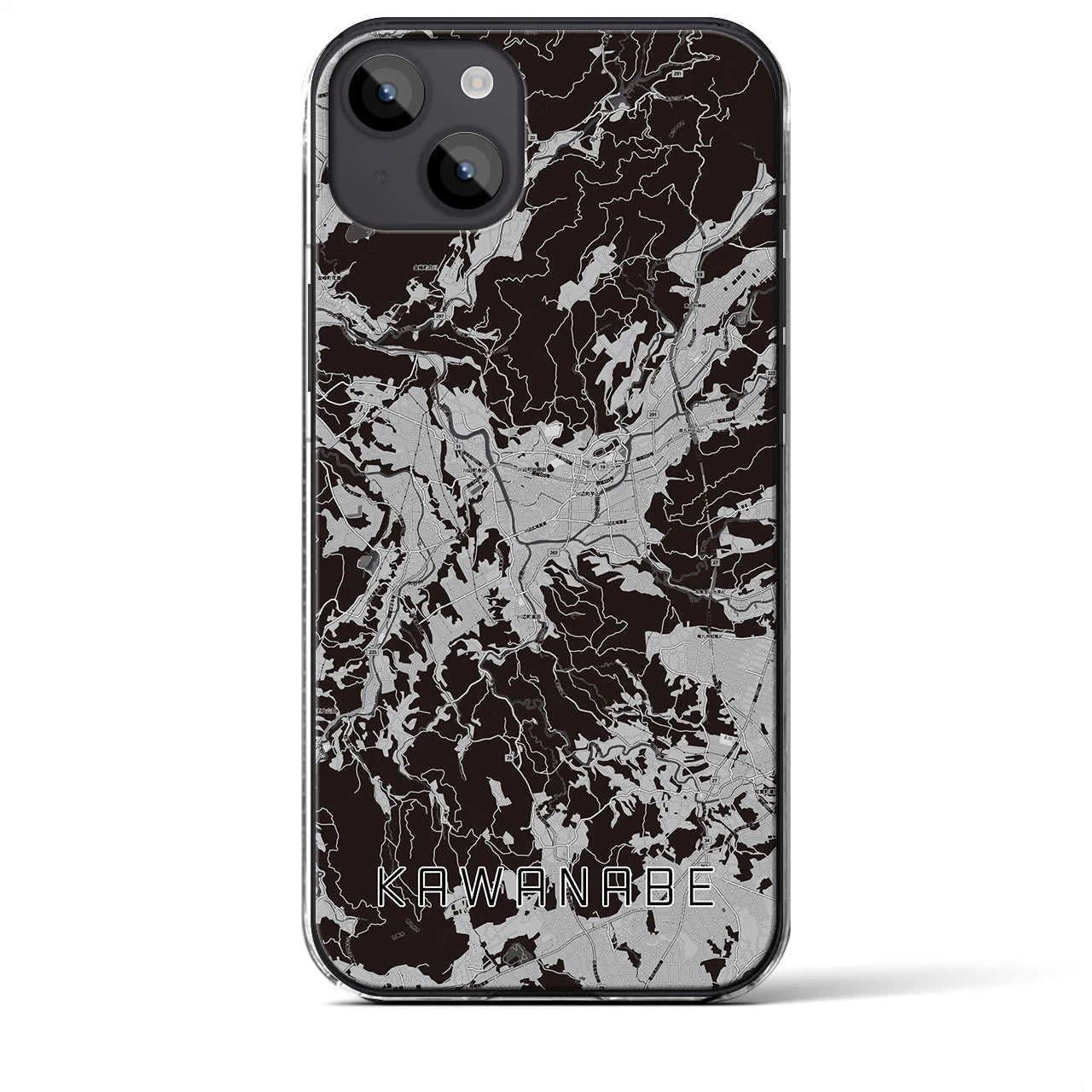 【川辺(鹿児島県)】地図柄iPhoneケース(クリアタイプ)モノトーン・iPhone 14 Plus 用