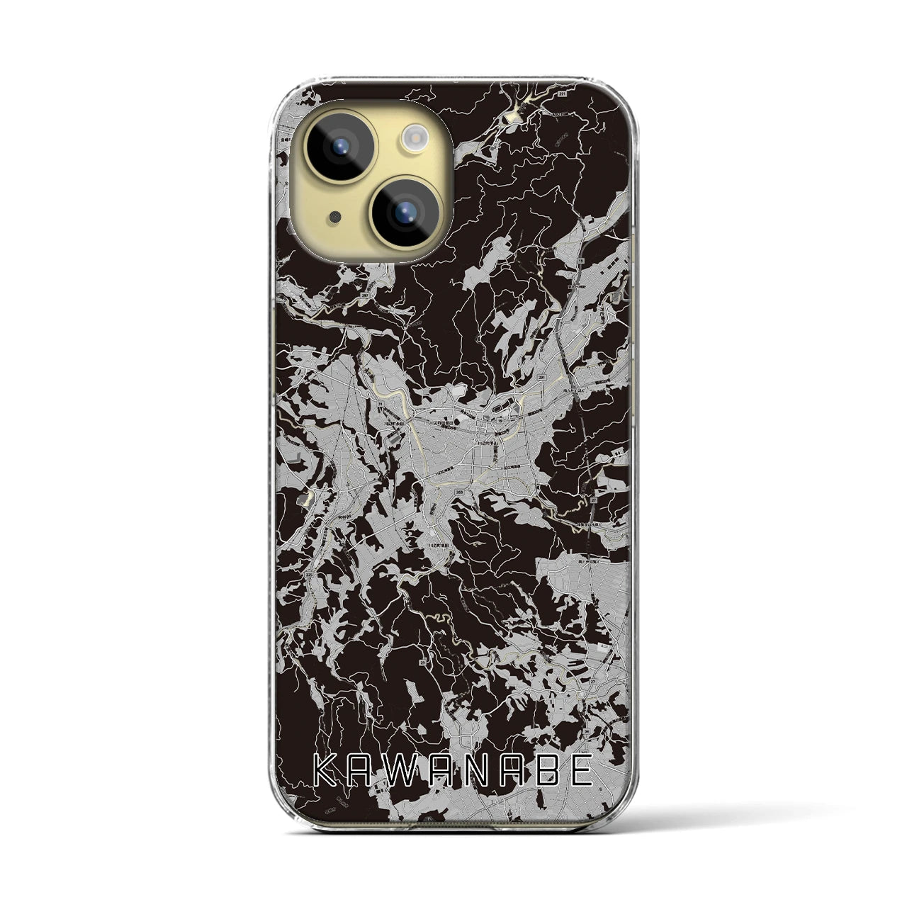 【川辺(鹿児島県)】地図柄iPhoneケース(クリアタイプ)モノトーン・iPhone 15 用