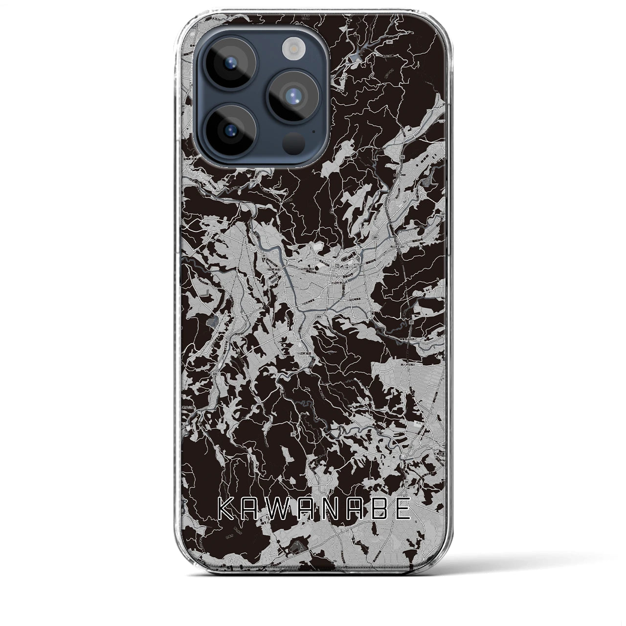 【川辺(鹿児島県)】地図柄iPhoneケース(クリアタイプ)モノトーン・iPhone 15 Pro Max 用