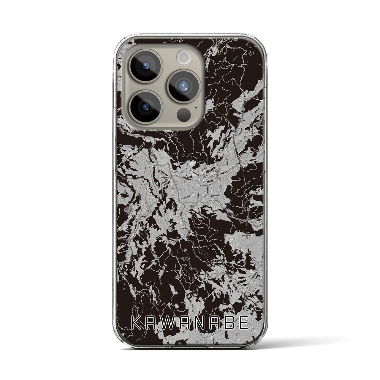 【川辺(鹿児島県)】地図柄iPhoneケース(クリアタイプ)モノトーン・iPhone 15 Pro 用