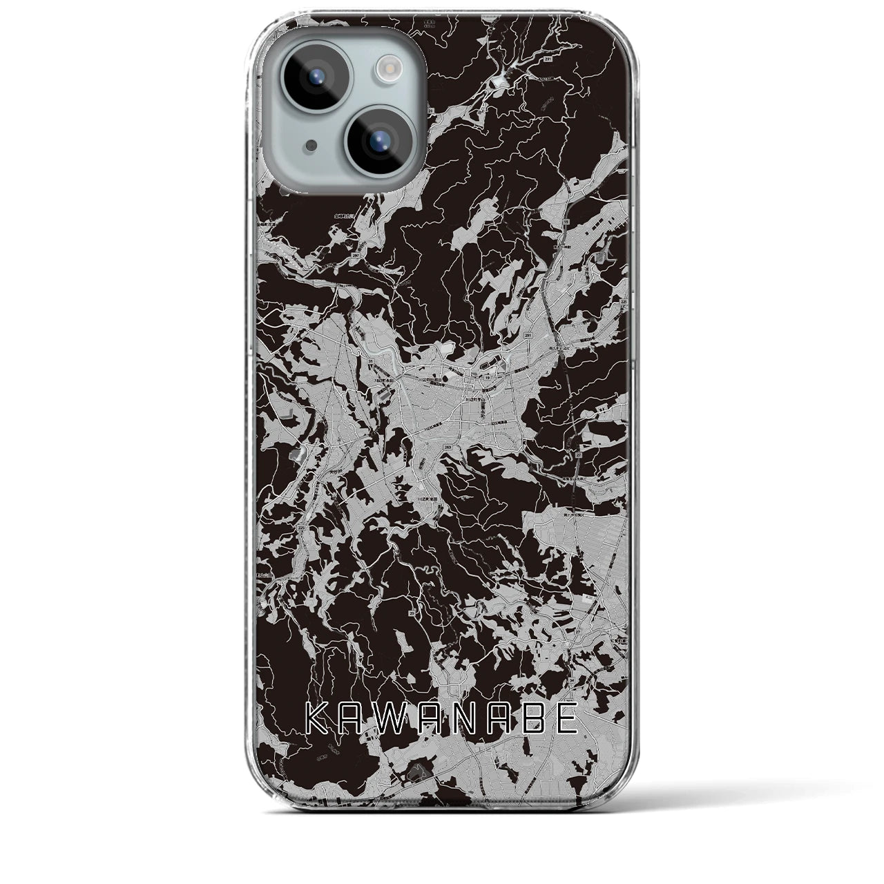 【川辺(鹿児島県)】地図柄iPhoneケース(クリアタイプ)モノトーン・iPhone 15 Plus 用