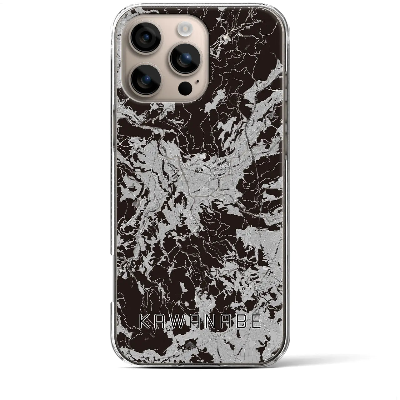 【川辺(鹿児島県)】地図柄iPhoneケース(クリアタイプ)モノトーン・iPhone 16 Plus 用
