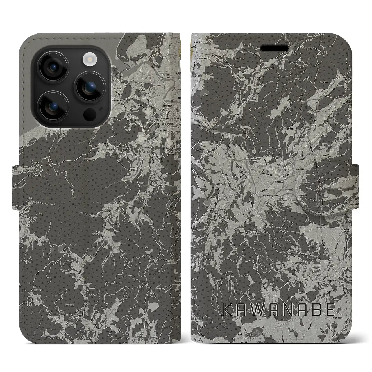 【川辺(鹿児島県)】地図柄iPhoneケース(手帳タイプ)モノトーン・iPhone 16 用