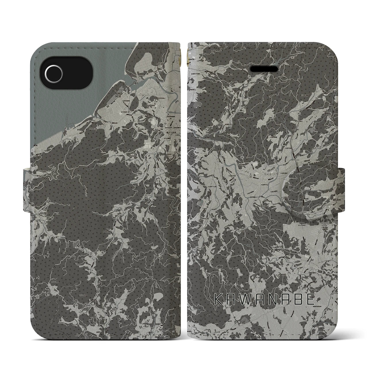 【川辺(鹿児島県)】地図柄iPhoneケース(手帳タイプ)モノトーン・iPhone SE(第3 / 第2世代) / 8 / 7 / 6s / 6 用