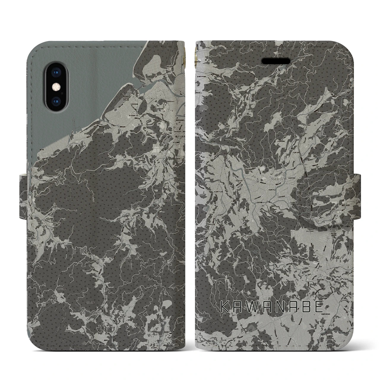 【川辺(鹿児島県)】地図柄iPhoneケース(手帳タイプ)モノトーン・iPhone XS / X 用