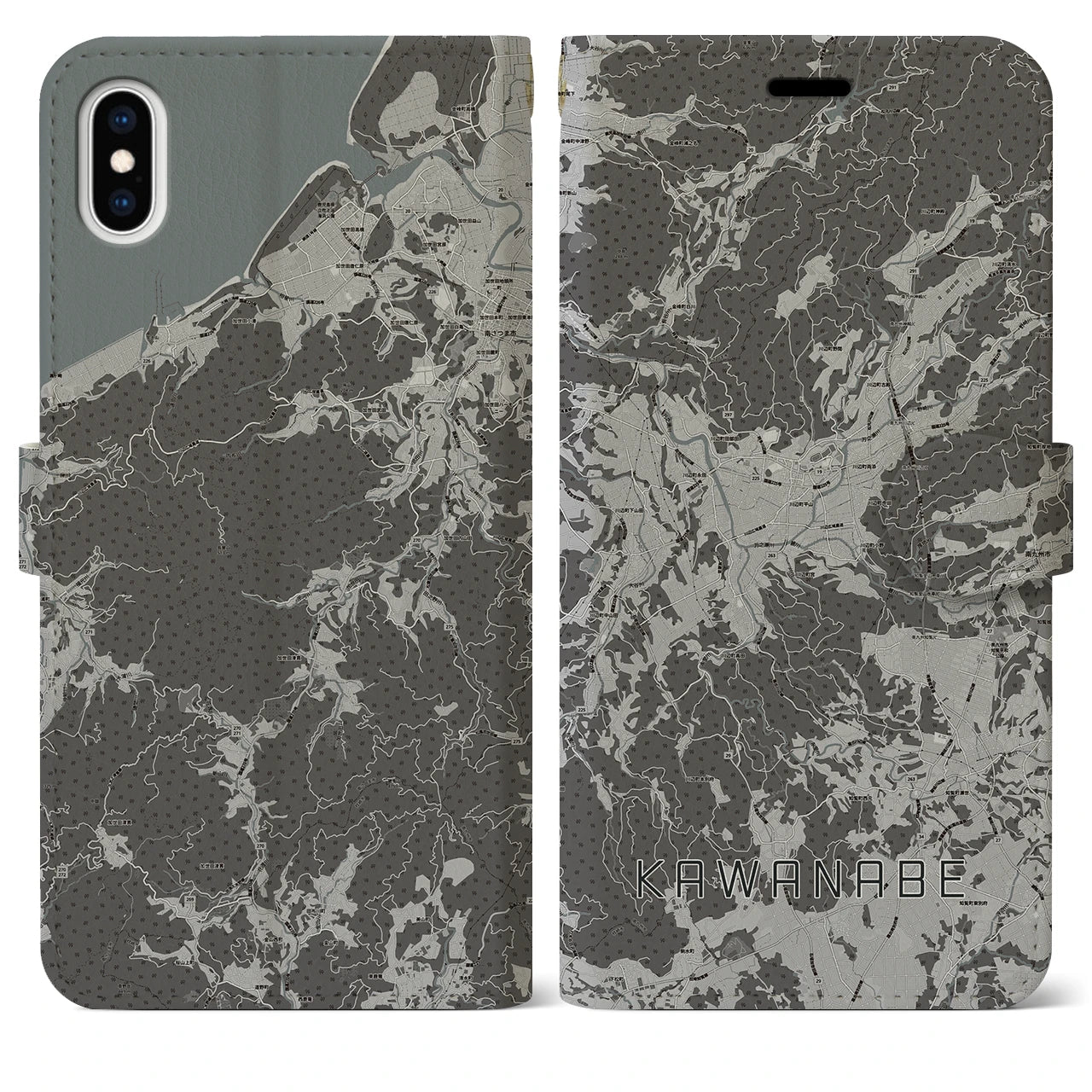 【川辺(鹿児島県)】地図柄iPhoneケース(手帳タイプ)モノトーン・iPhone XS Max 用