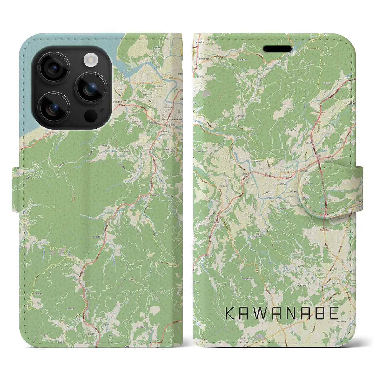【川辺(鹿児島県)】地図柄iPhoneケース(手帳タイプ)ナチュラル・iPhone 16 用