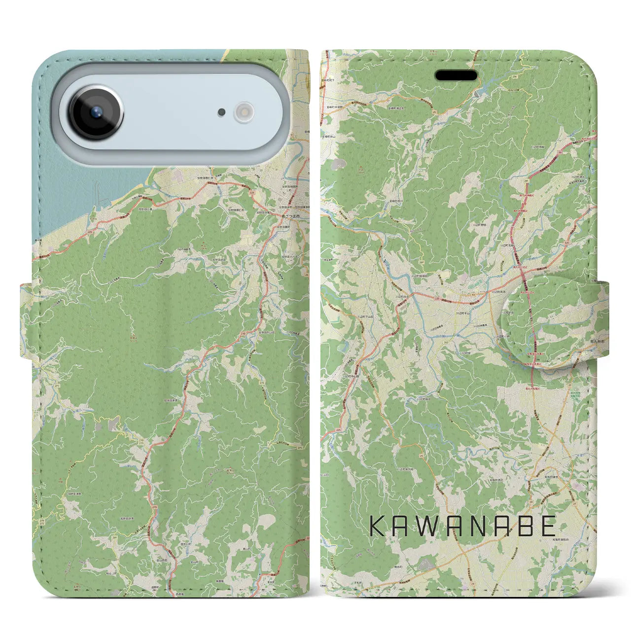 【川辺(鹿児島県)】地図柄iPhoneケース(手帳タイプ)ナチュラル・iPhone 17 Pro Max 用