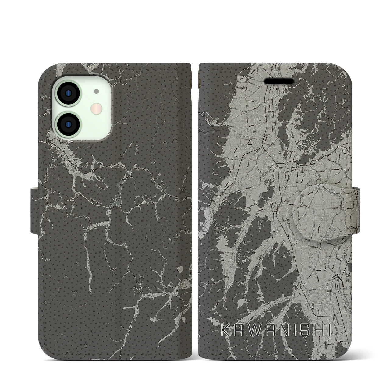 【川西(山形県)】地図柄iPhoneケース(手帳タイプ)