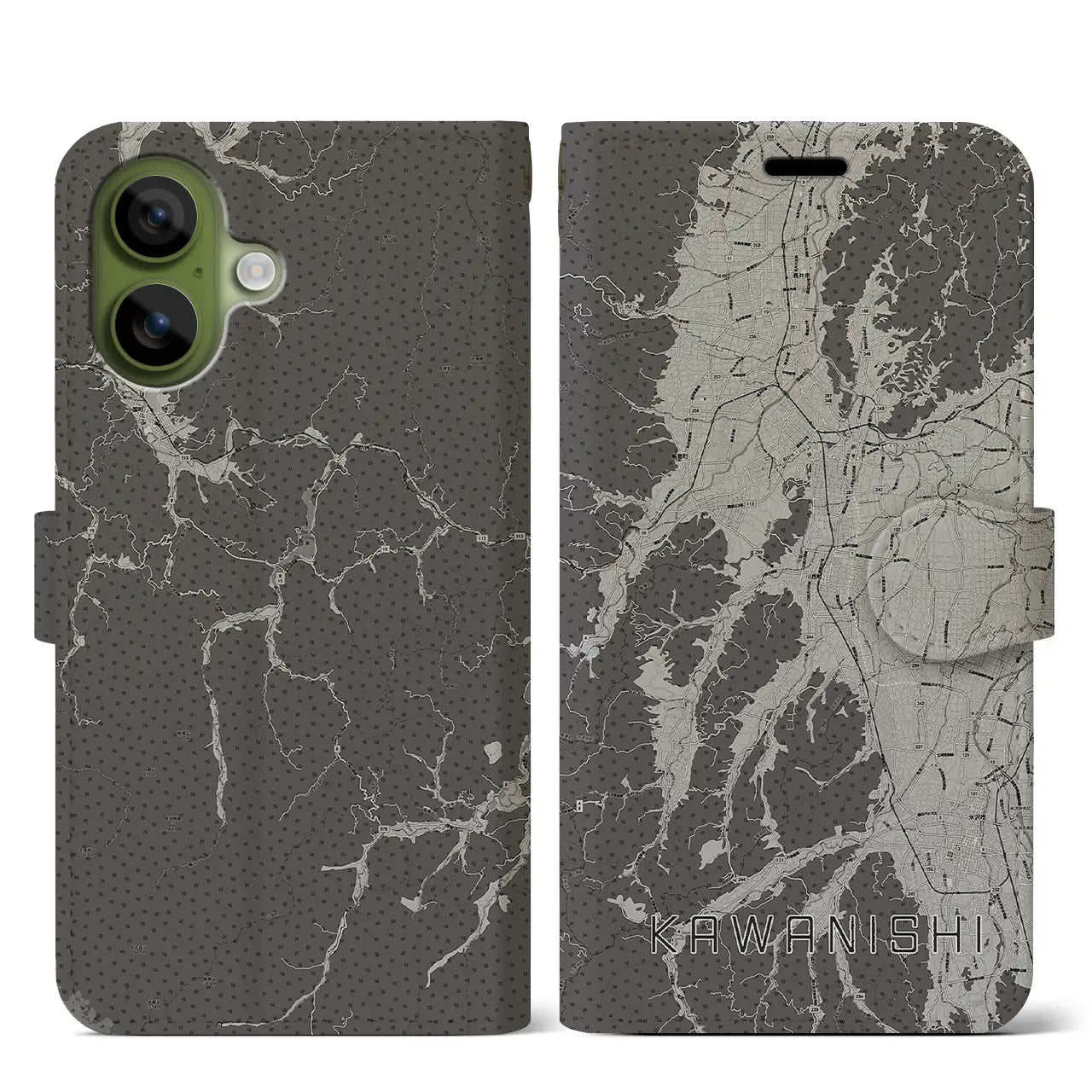 【川西(山形県)】地図柄iPhoneケース(手帳タイプ)