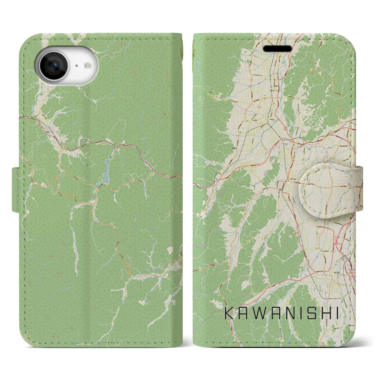 【川西(山形県)】地図柄iPhoneケース(手帳タイプ)