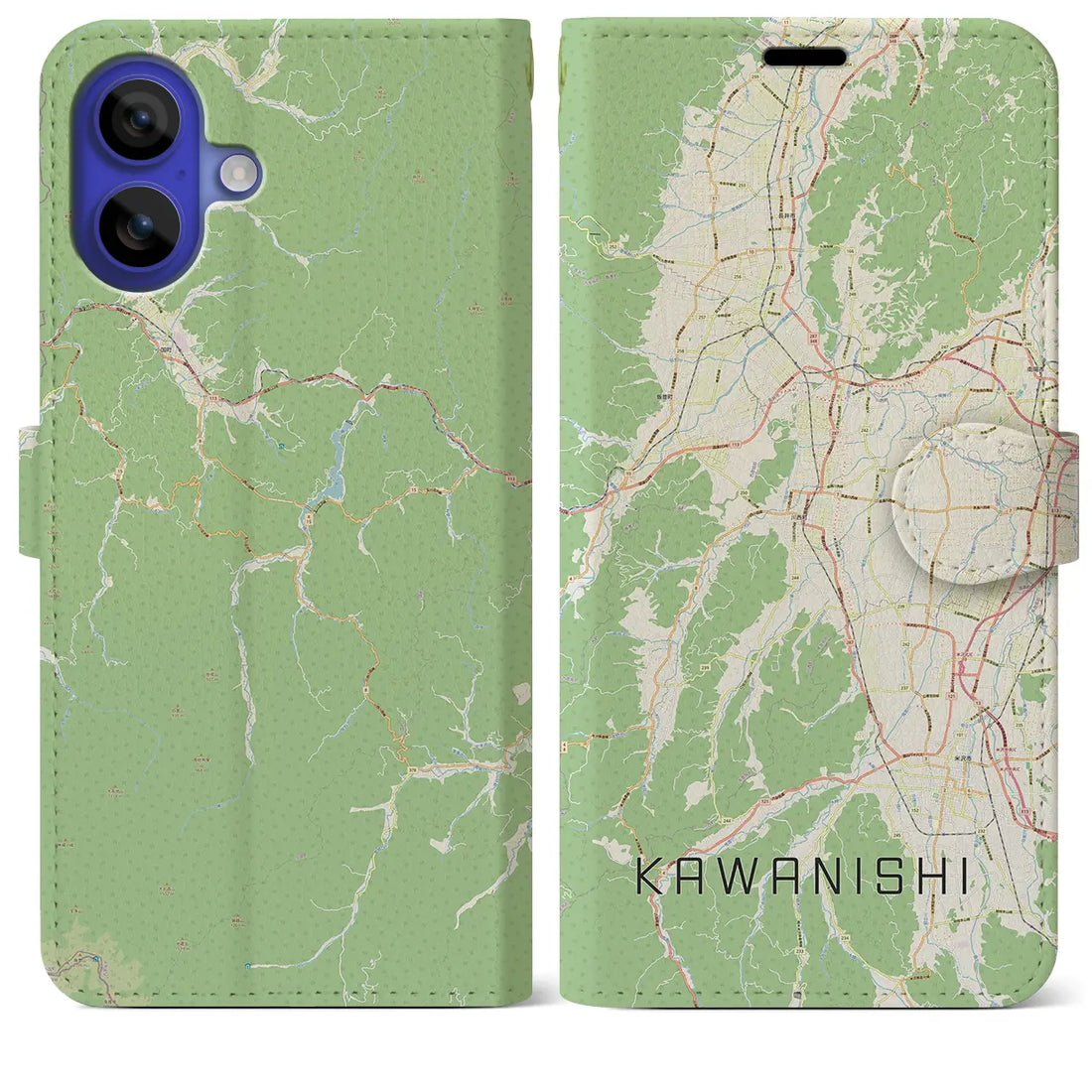 【川西(山形県)】地図柄iPhoneケース(手帳タイプ)ナチュラル・iPhone 16 Pro Max 用