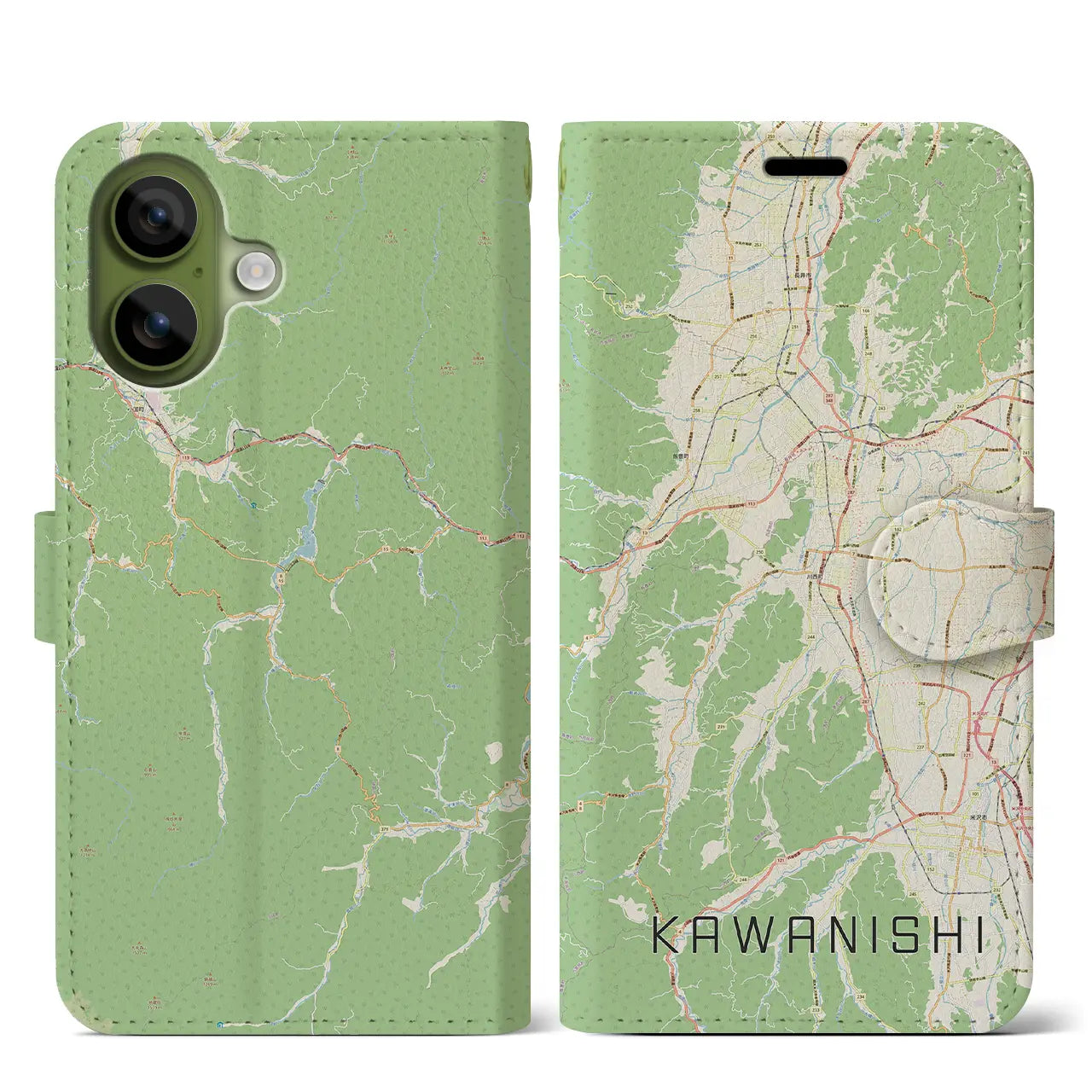 【川西(山形県)】地図柄iPhoneケース(手帳タイプ)