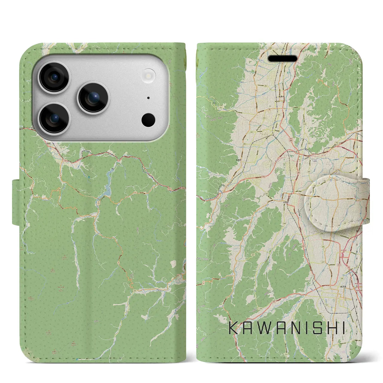 【川西(山形県)】地図柄iPhoneケース(手帳タイプ)モノトーン・iPhone 17 Pro Max 用