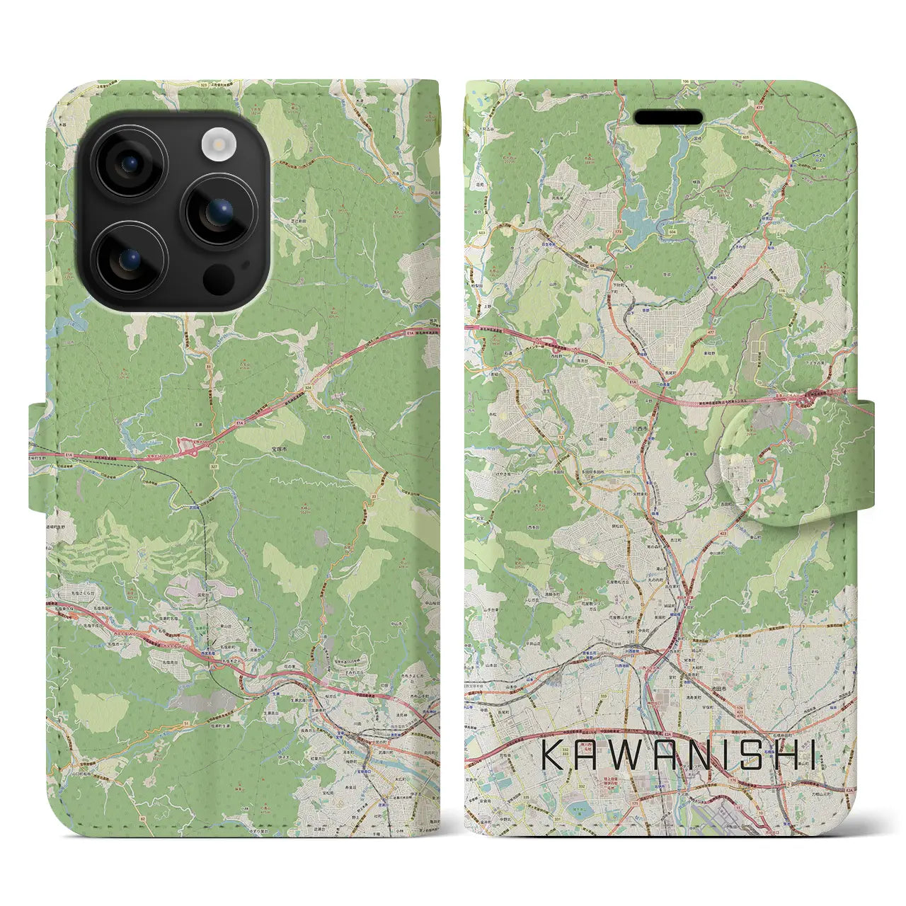 【川西(兵庫県)】地図柄iPhoneケース(手帳タイプ)ナチュラル・iPhone 16 用
