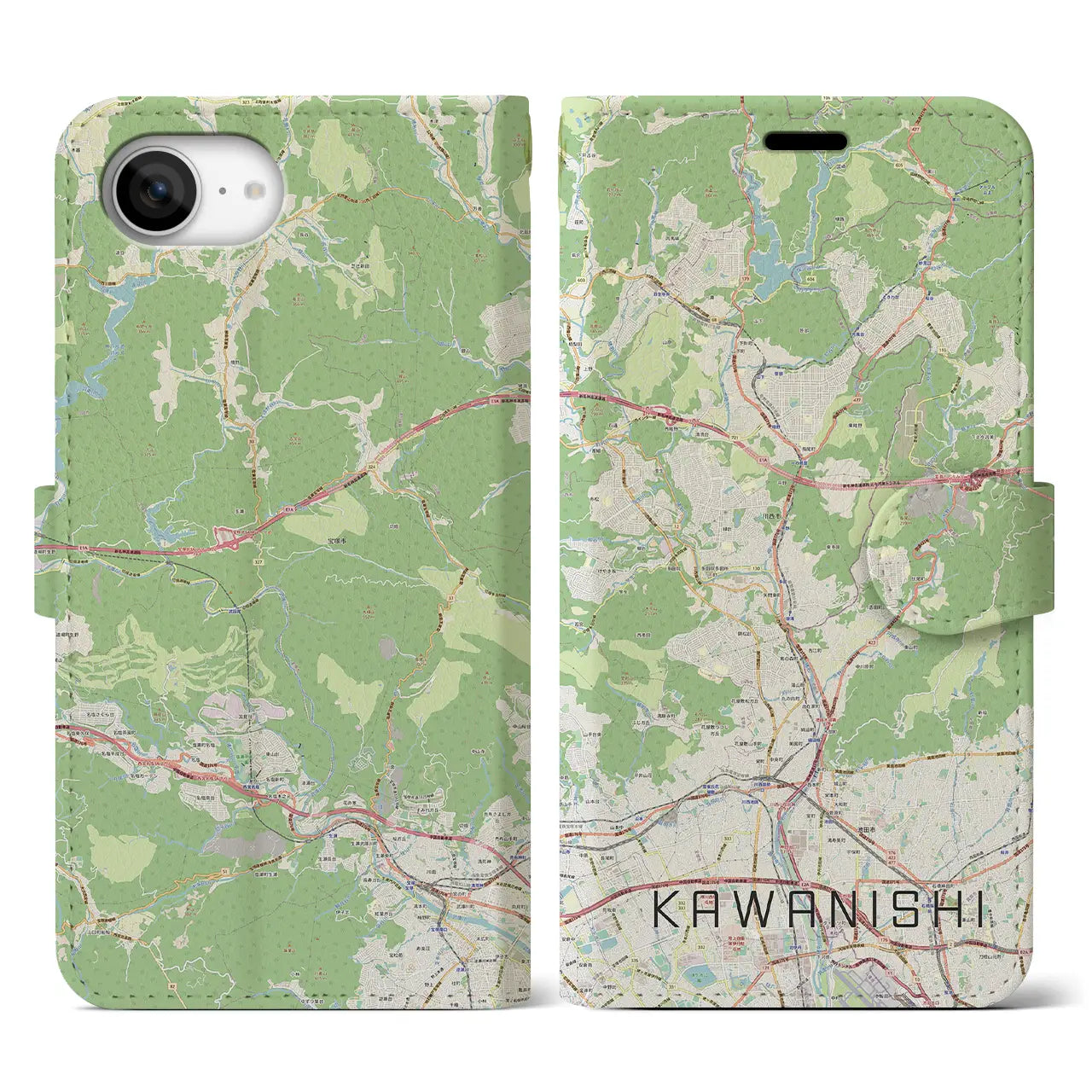 【川西(兵庫県)】地図柄iPhoneケース(手帳タイプ)