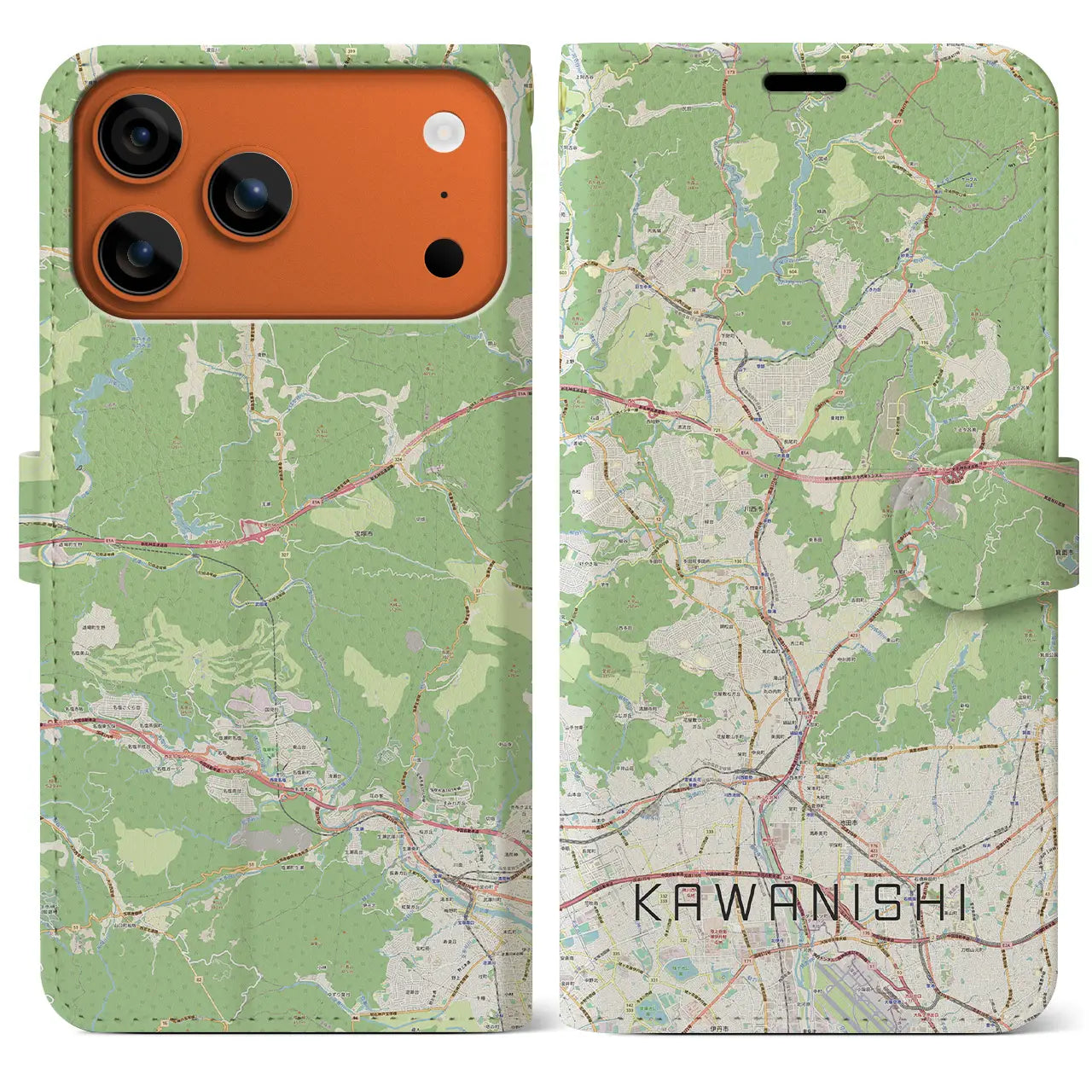 【川西(兵庫県)】地図柄iPhoneケース(手帳タイプ)