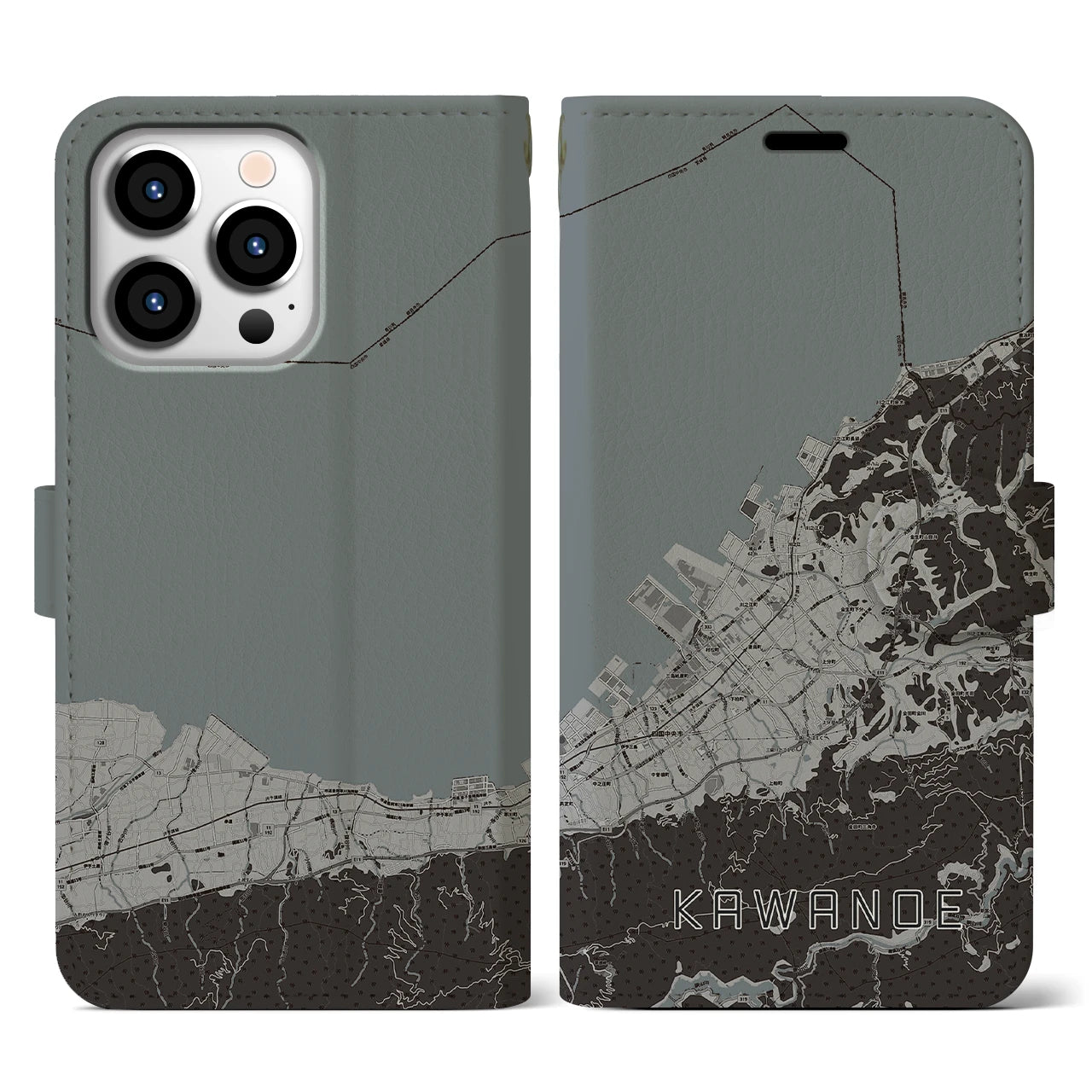 【川之江(愛媛県)】地図柄iPhoneケース(手帳タイプ)