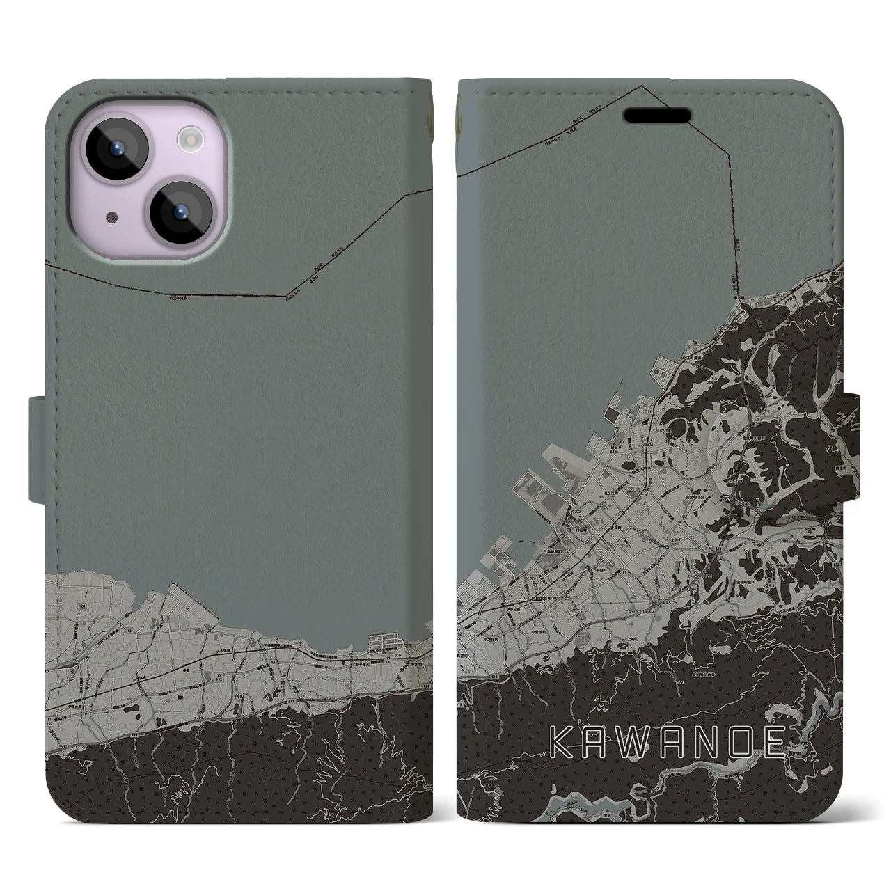 【川之江(愛媛県)】地図柄iPhoneケース(手帳タイプ)