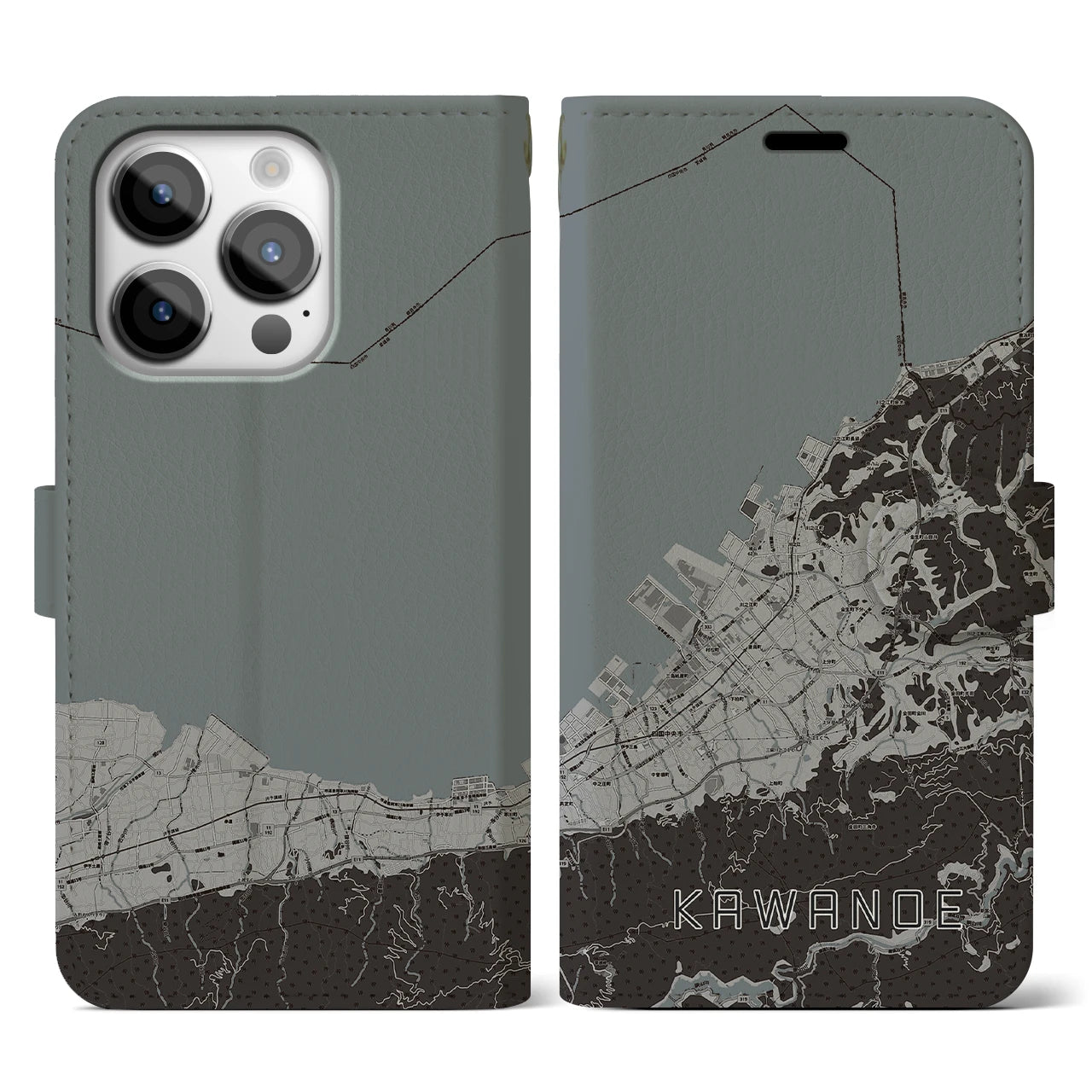 【川之江(愛媛県)】地図柄iPhoneケース(手帳タイプ)