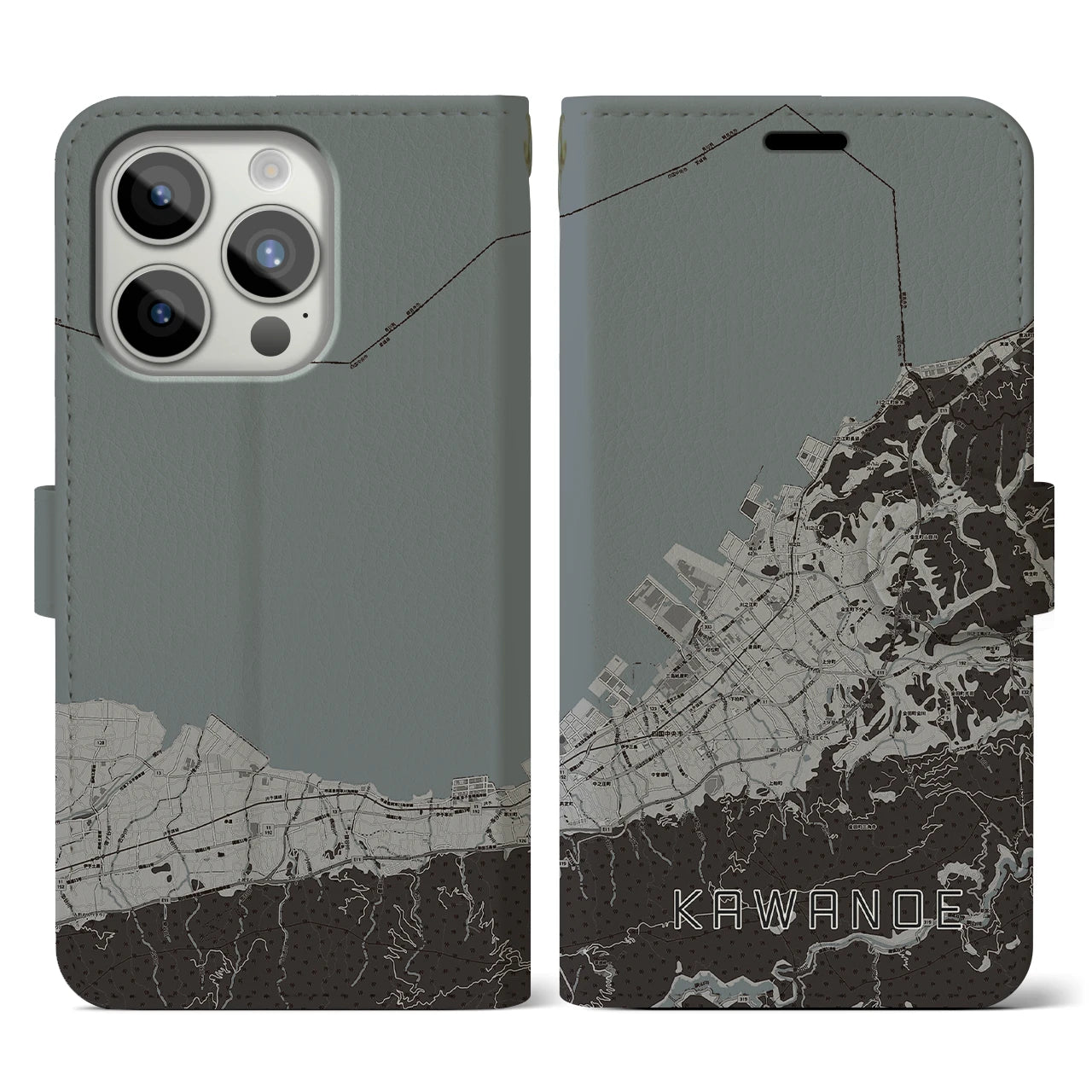 【川之江(愛媛県)】地図柄iPhoneケース(手帳タイプ)