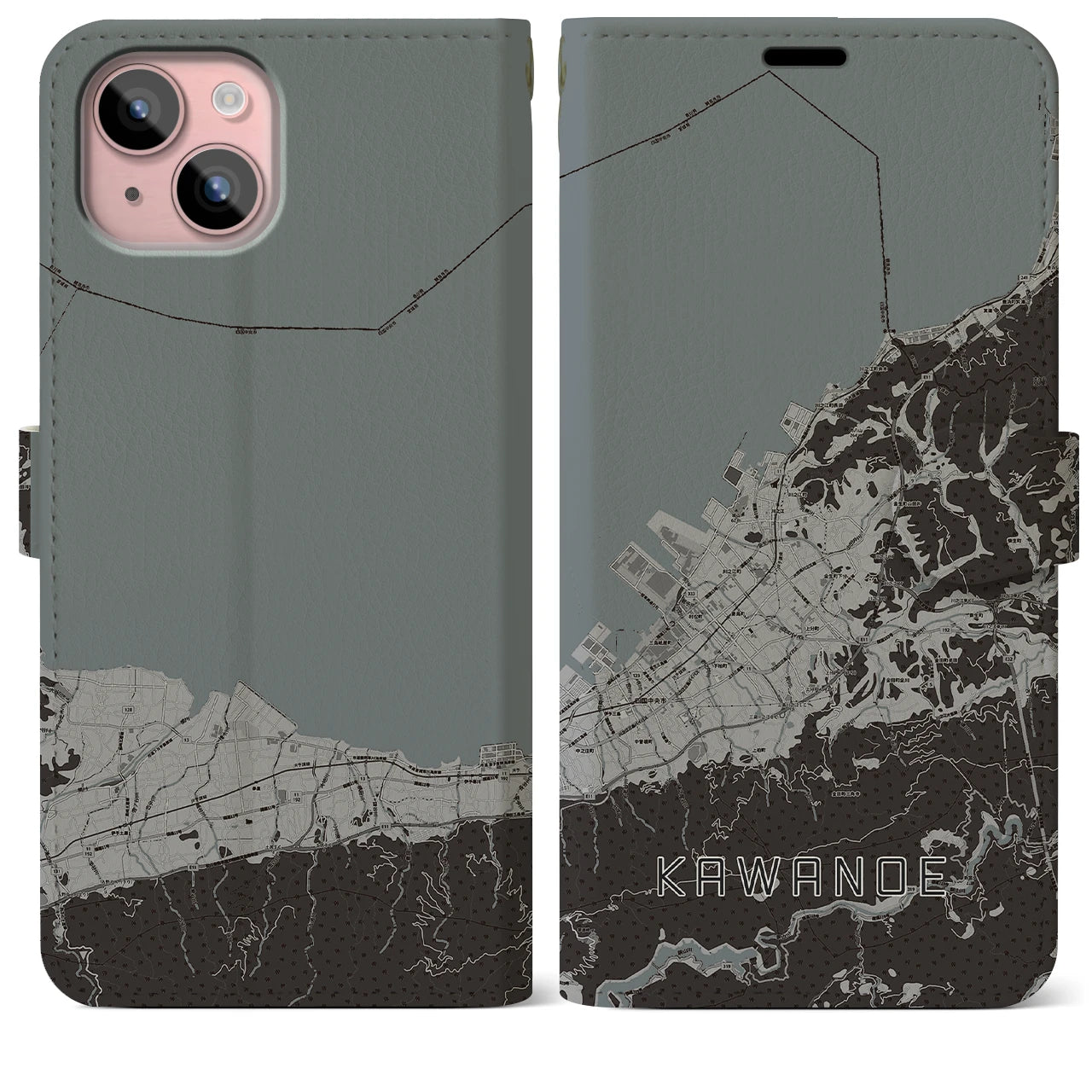 【川之江(愛媛県)】地図柄iPhoneケース(手帳タイプ)