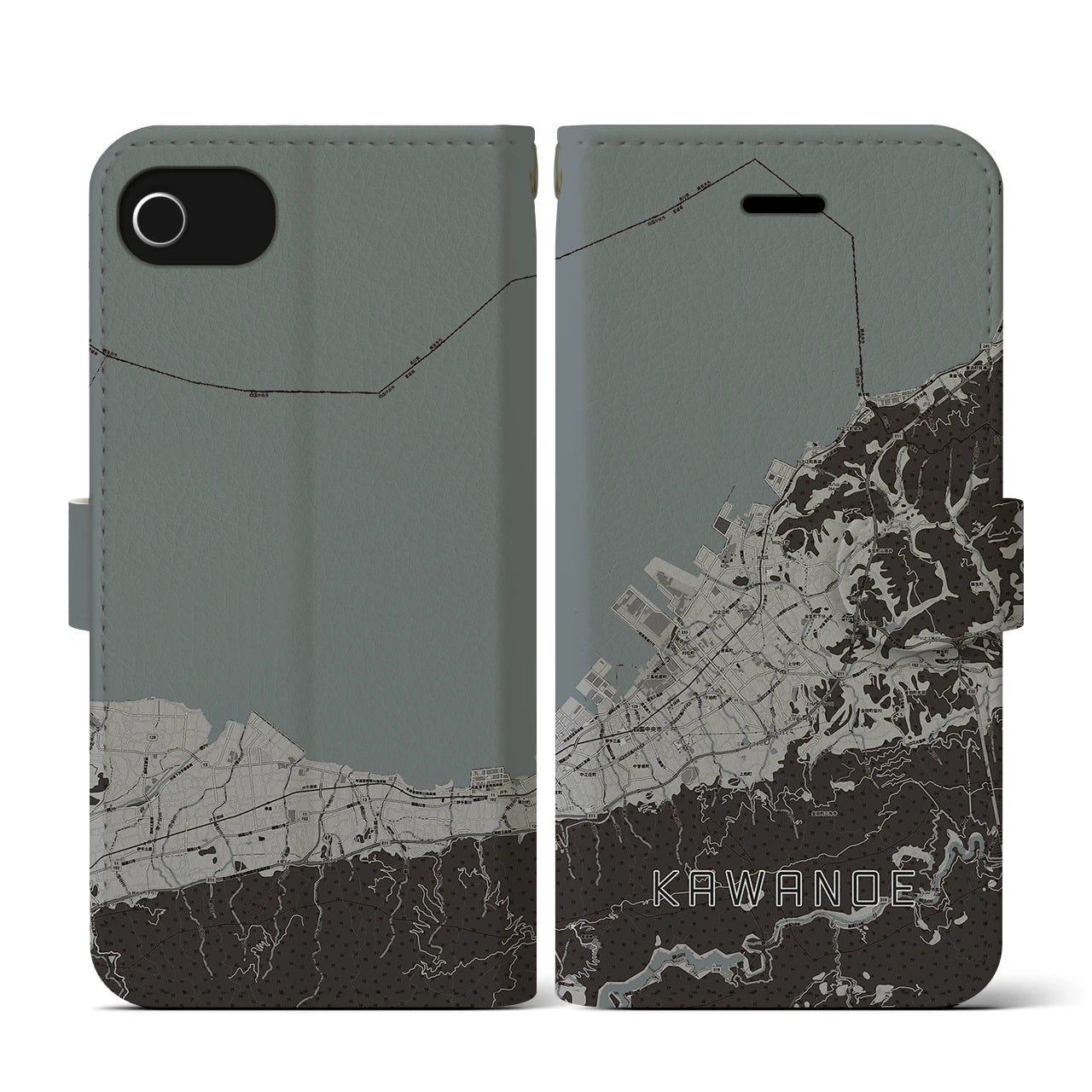 【川之江(愛媛県)】地図柄iPhoneケース(手帳タイプ)