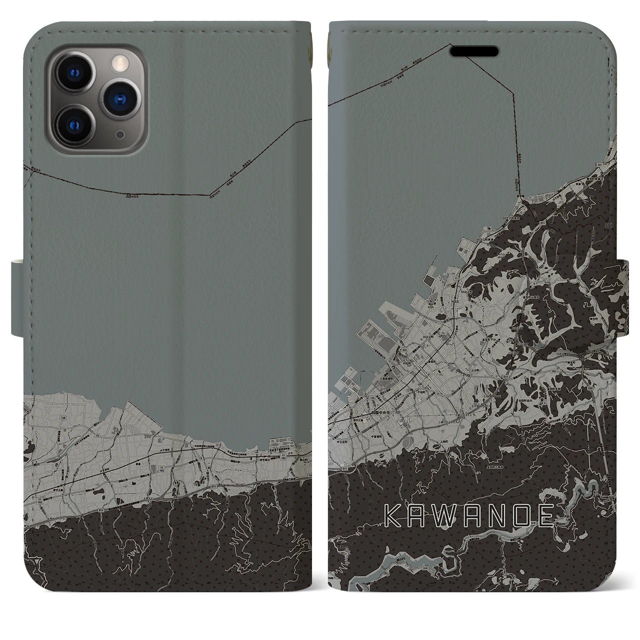 【川之江(愛媛県)】地図柄iPhoneケース(手帳タイプ)