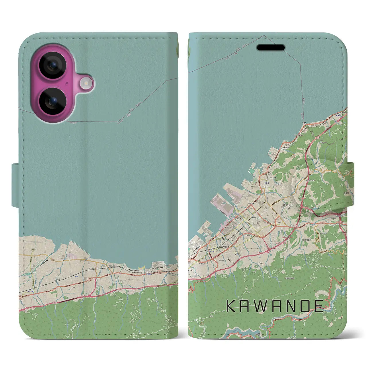 【川之江(愛媛県)】地図柄iPhoneケース(手帳タイプ)ナチュラル・iPhone 16 Pro 用