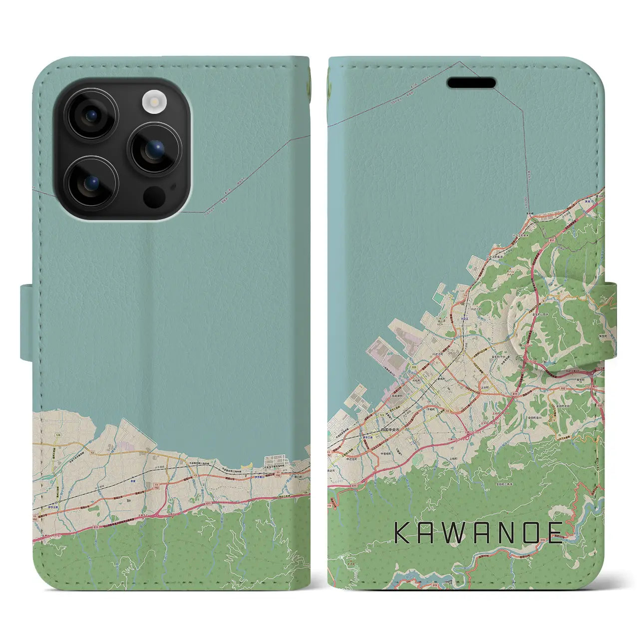 【川之江(愛媛県)】地図柄iPhoneケース(手帳タイプ)ナチュラル・iPhone 16 用
