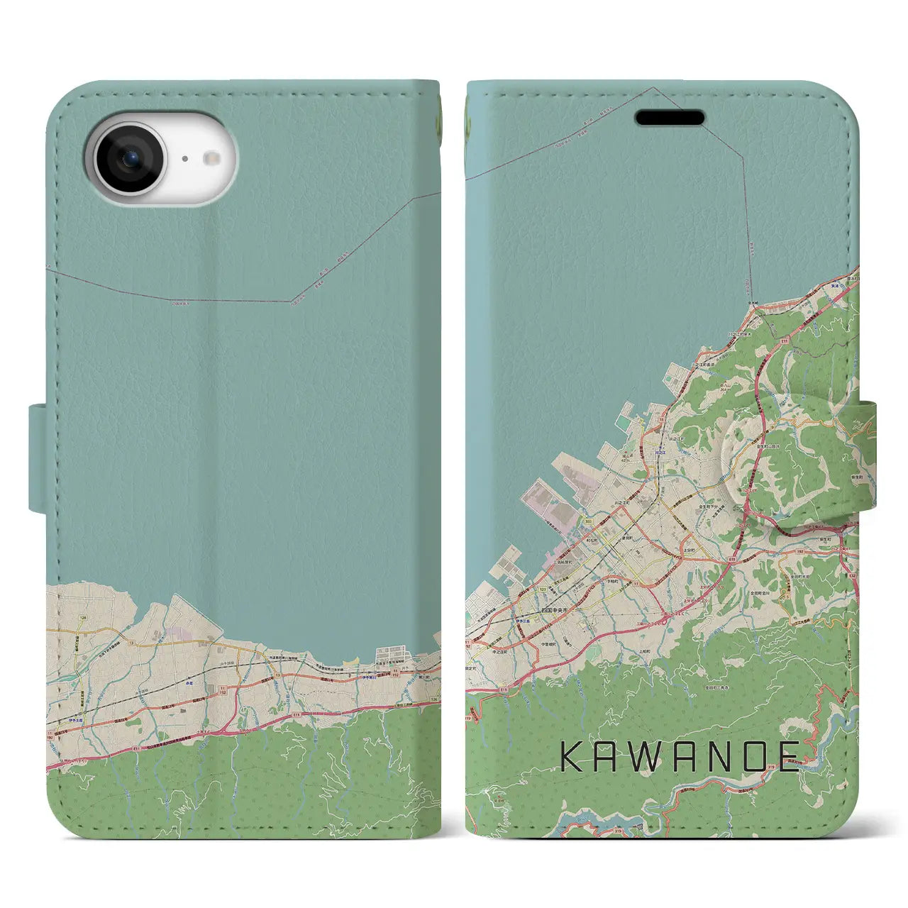【川之江(愛媛県)】地図柄iPhoneケース(手帳タイプ)