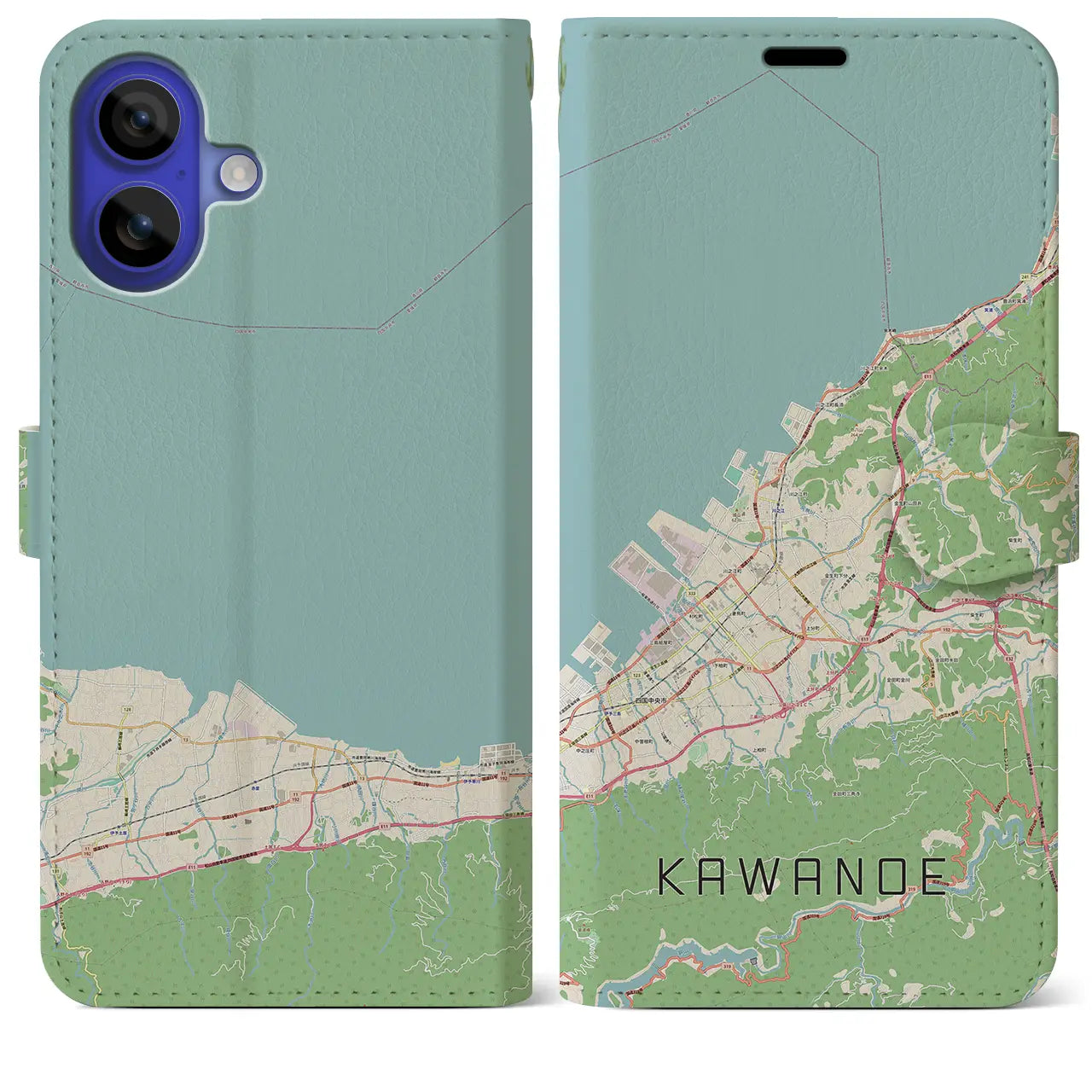 【川之江(愛媛県)】地図柄iPhoneケース(手帳タイプ)ナチュラル・iPhone 16 Pro Max 用