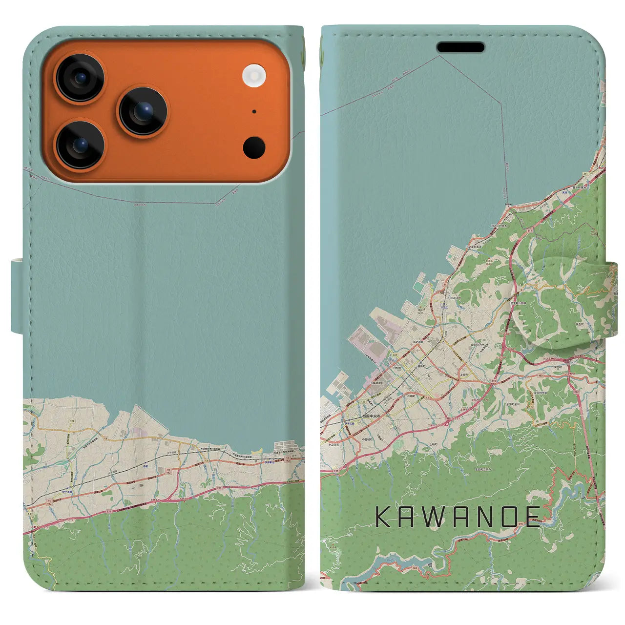 【川之江(愛媛県)】地図柄iPhoneケース(手帳タイプ)