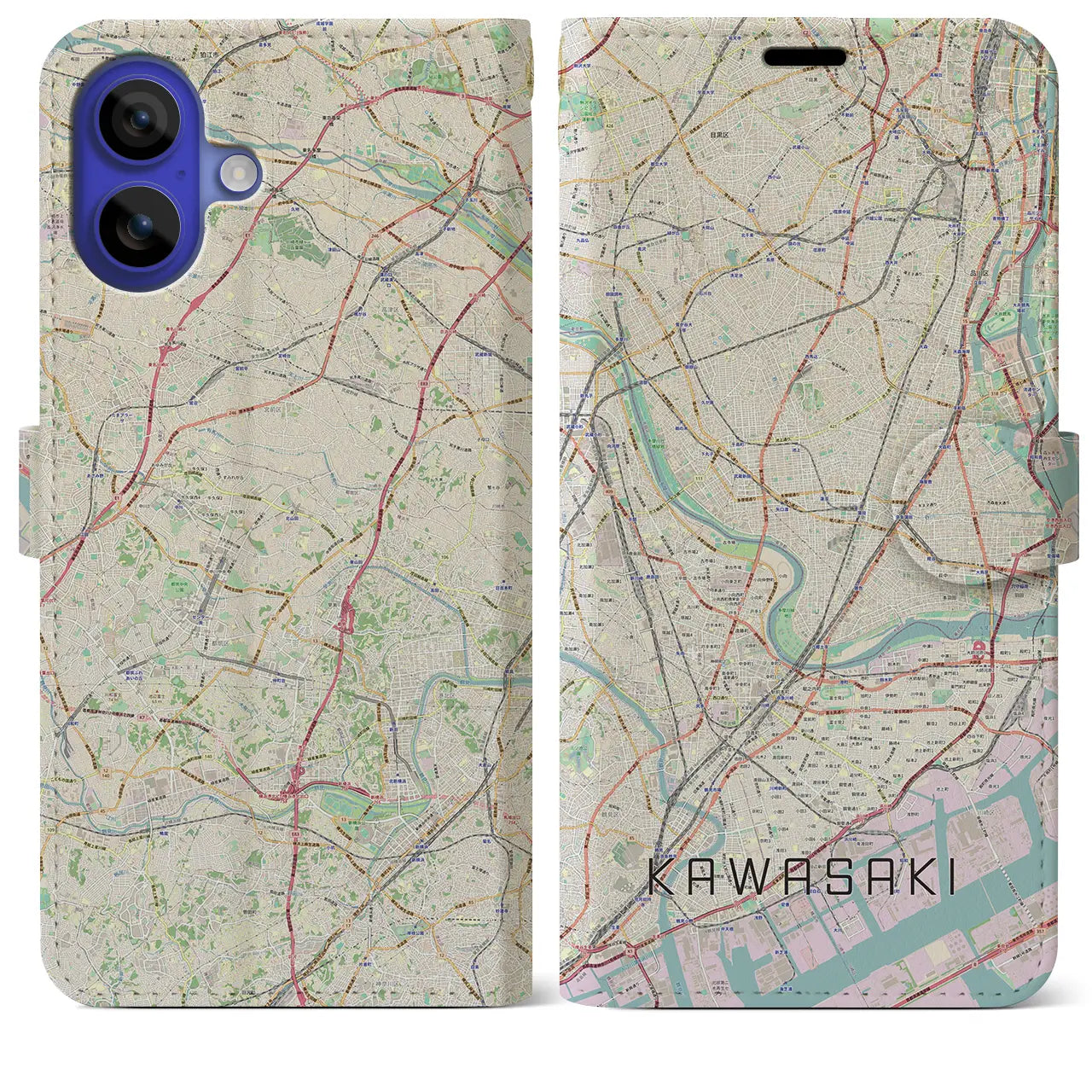 【川崎(神奈川県)】地図柄iPhoneケース(手帳タイプ)ナチュラル・iPhone 16 Pro Max 用