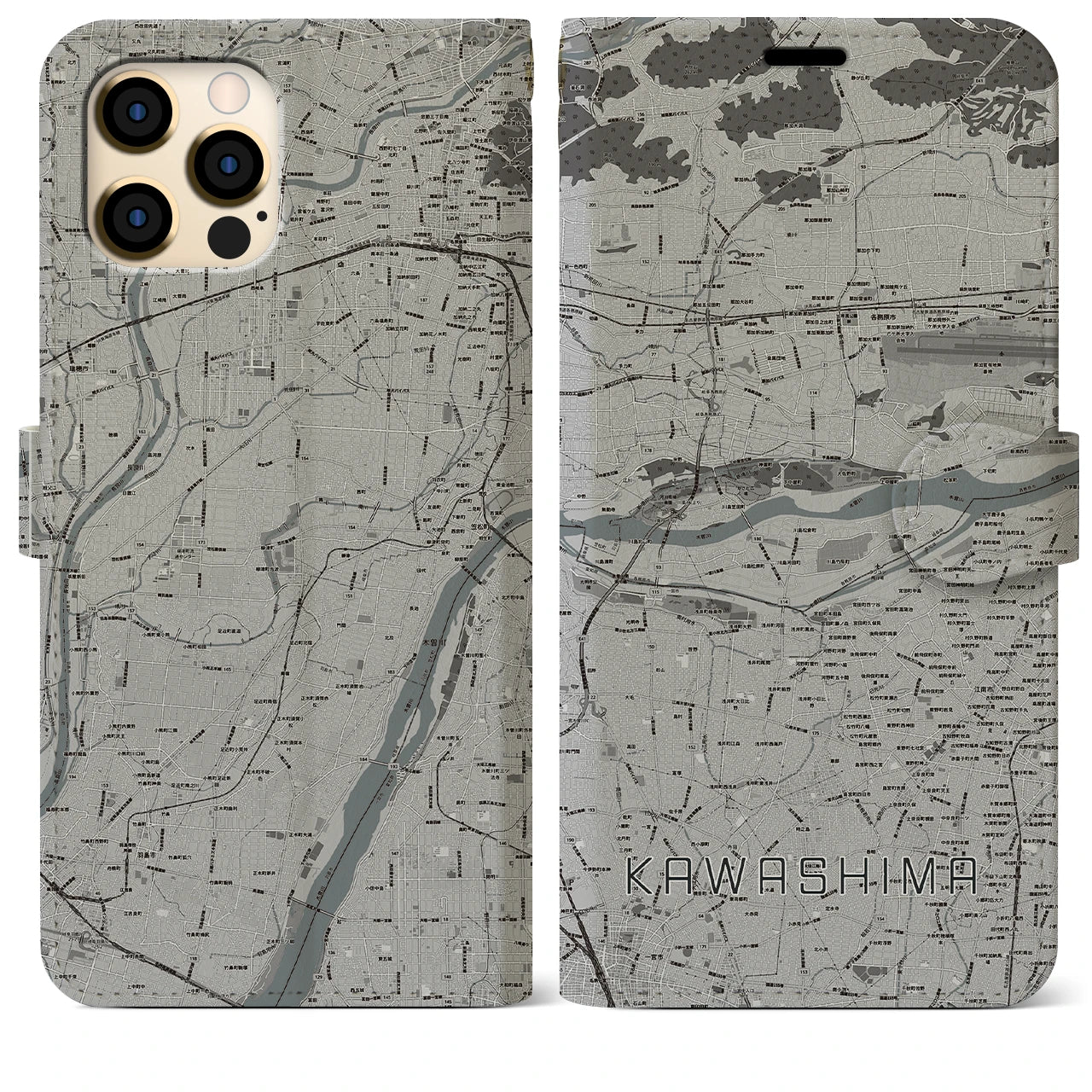 【川島(岐阜県)】地図柄iPhoneケース(手帳タイプ)