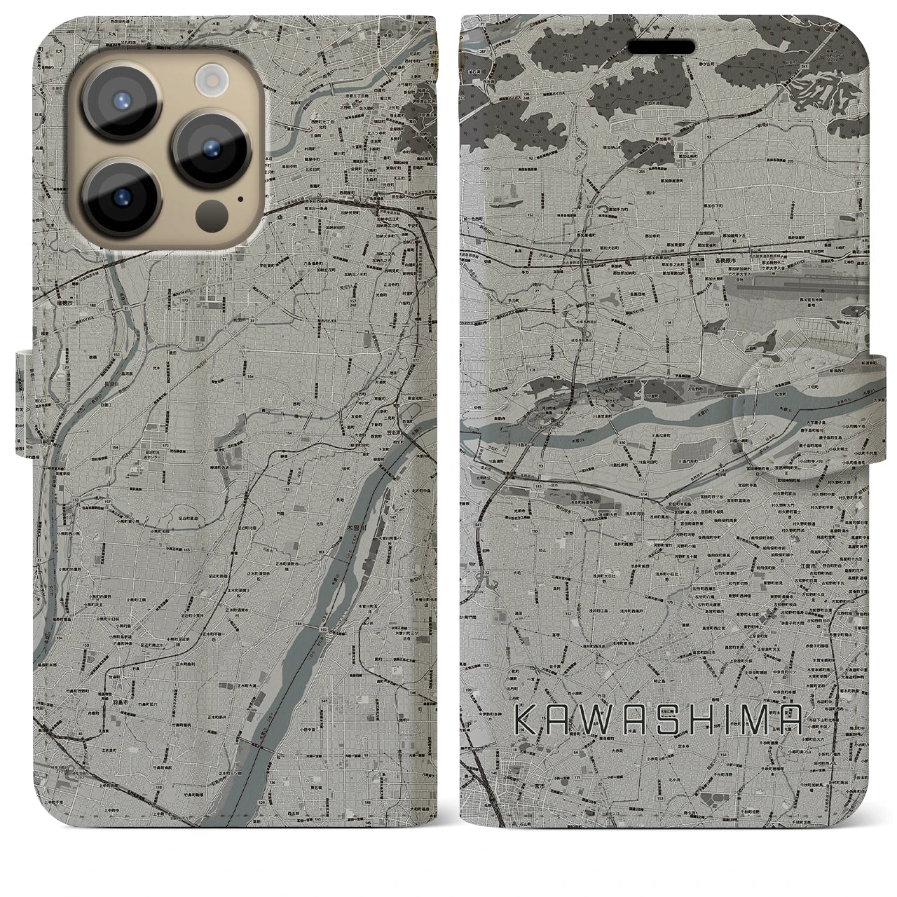 【川島(岐阜県)】地図柄iPhoneケース(手帳タイプ)