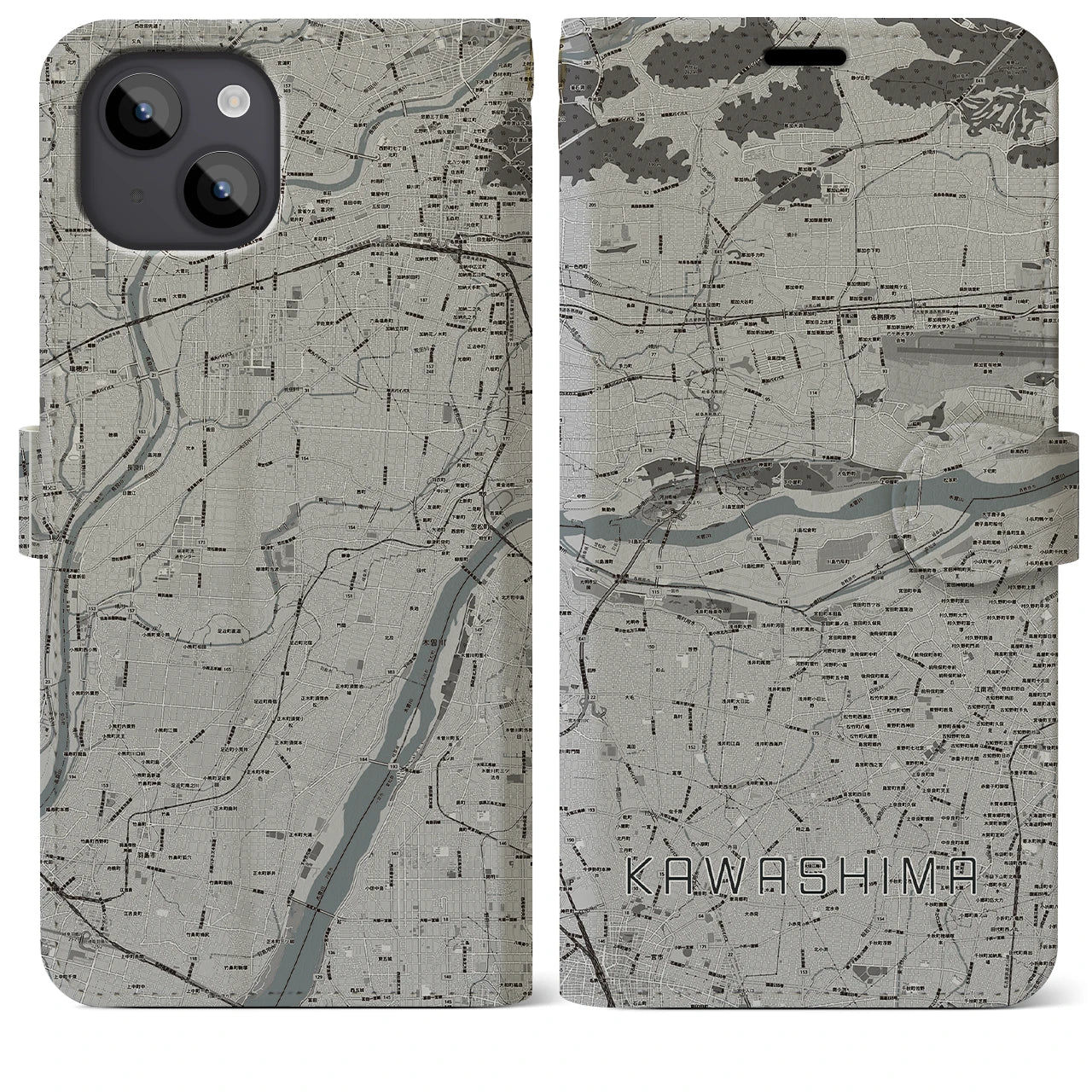 【川島(岐阜県)】地図柄iPhoneケース(手帳タイプ)
