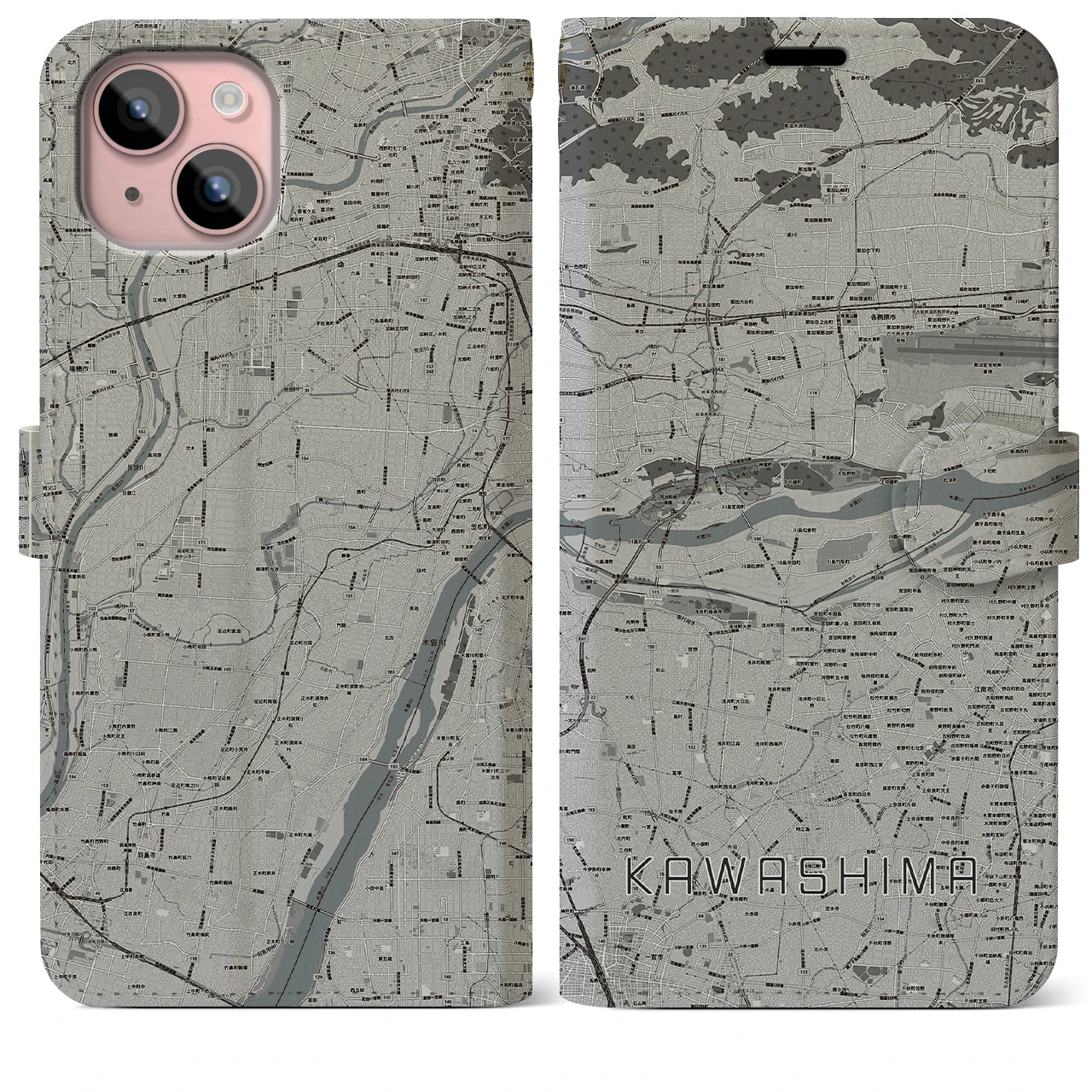 【川島(岐阜県)】地図柄iPhoneケース(手帳タイプ)