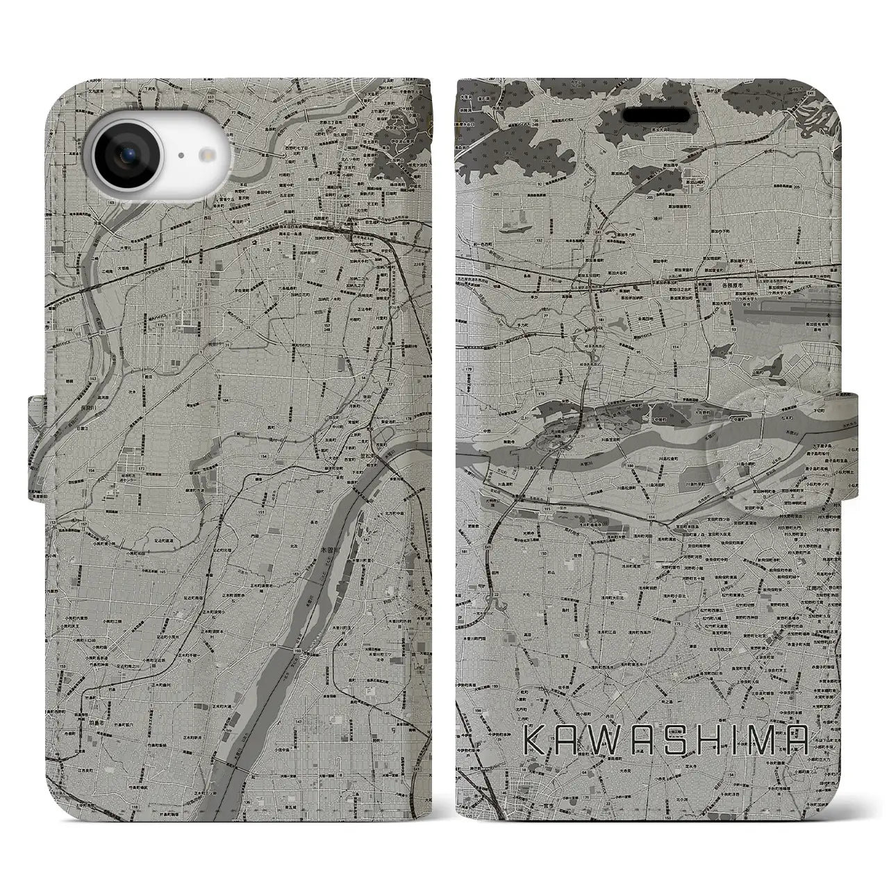 【川島(岐阜県)】地図柄iPhoneケース(手帳タイプ)