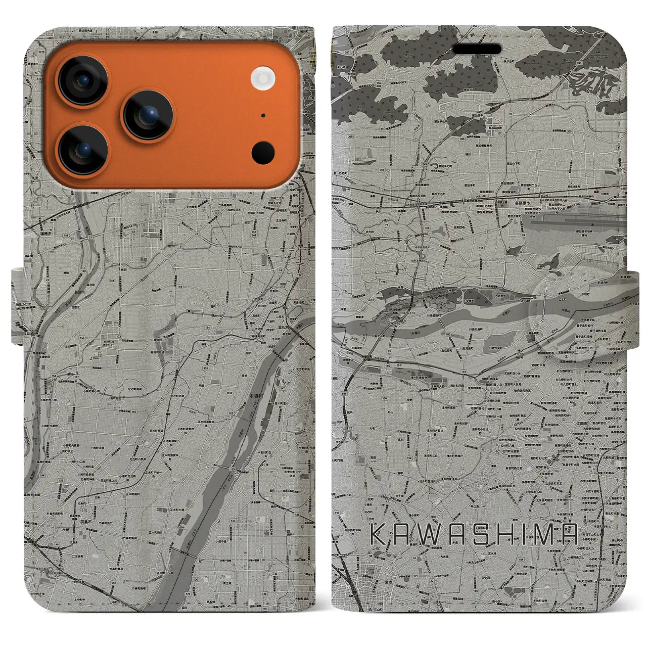 【川島(岐阜県)】地図柄iPhoneケース(手帳タイプ)