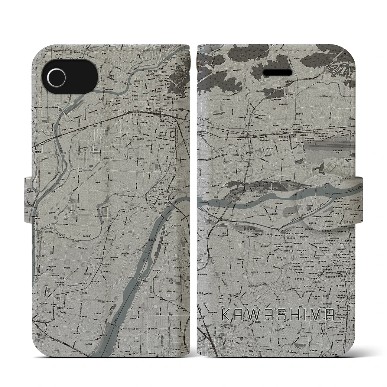 【川島(岐阜県)】地図柄iPhoneケース(手帳タイプ)