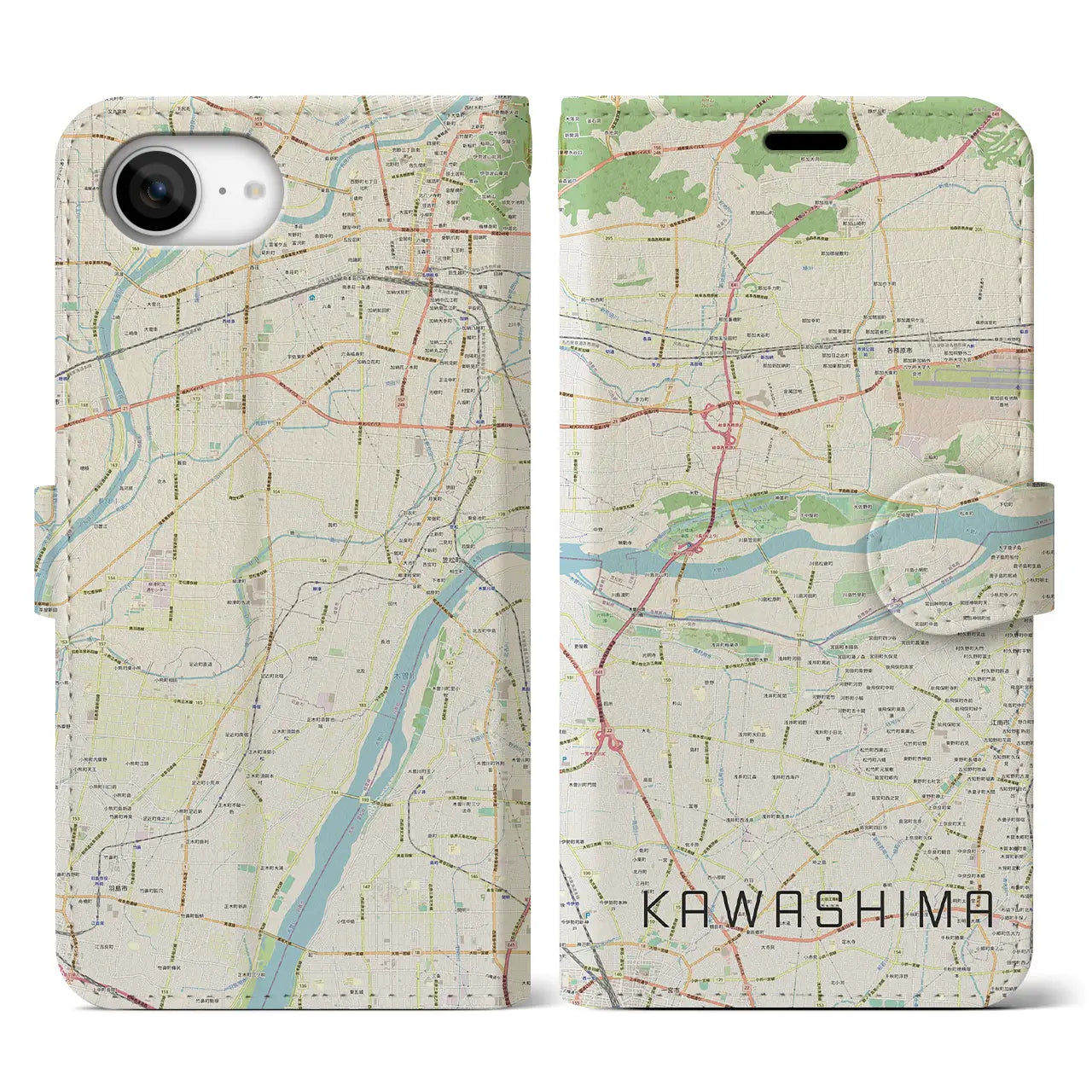 【川島(岐阜県)】地図柄iPhoneケース(手帳タイプ)