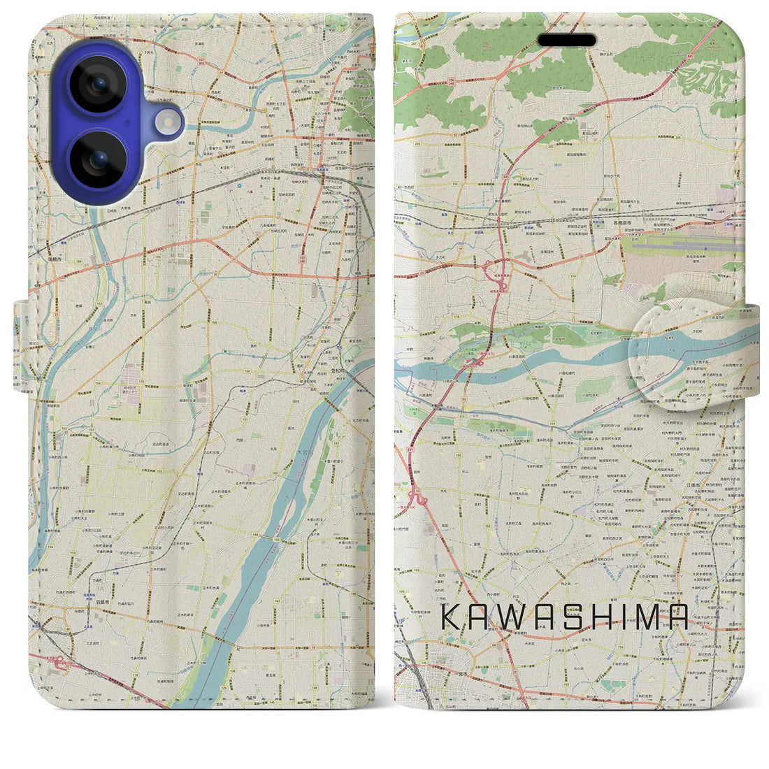 【川島(岐阜県)】地図柄iPhoneケース(手帳タイプ)ナチュラル・iPhone 16 Pro Max 用