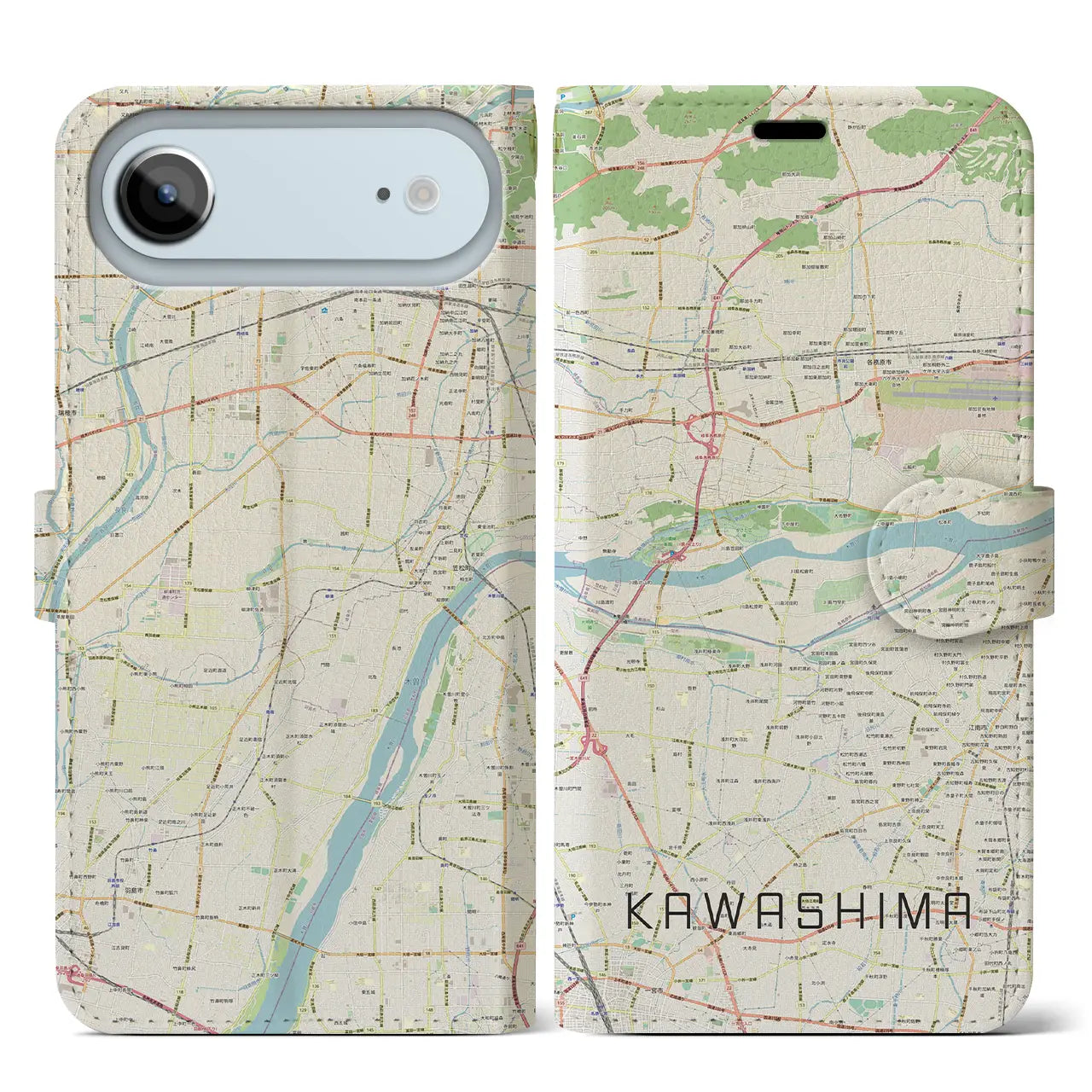 【川島(岐阜県)】地図柄iPhoneケース(手帳タイプ)ナチュラル・iPhone 17 Pro Max 用