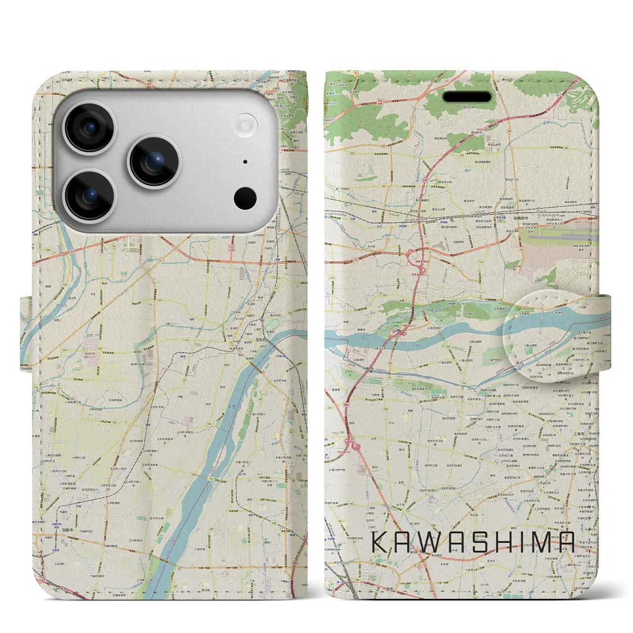 【川島(岐阜県)】地図柄iPhoneケース(手帳タイプ)