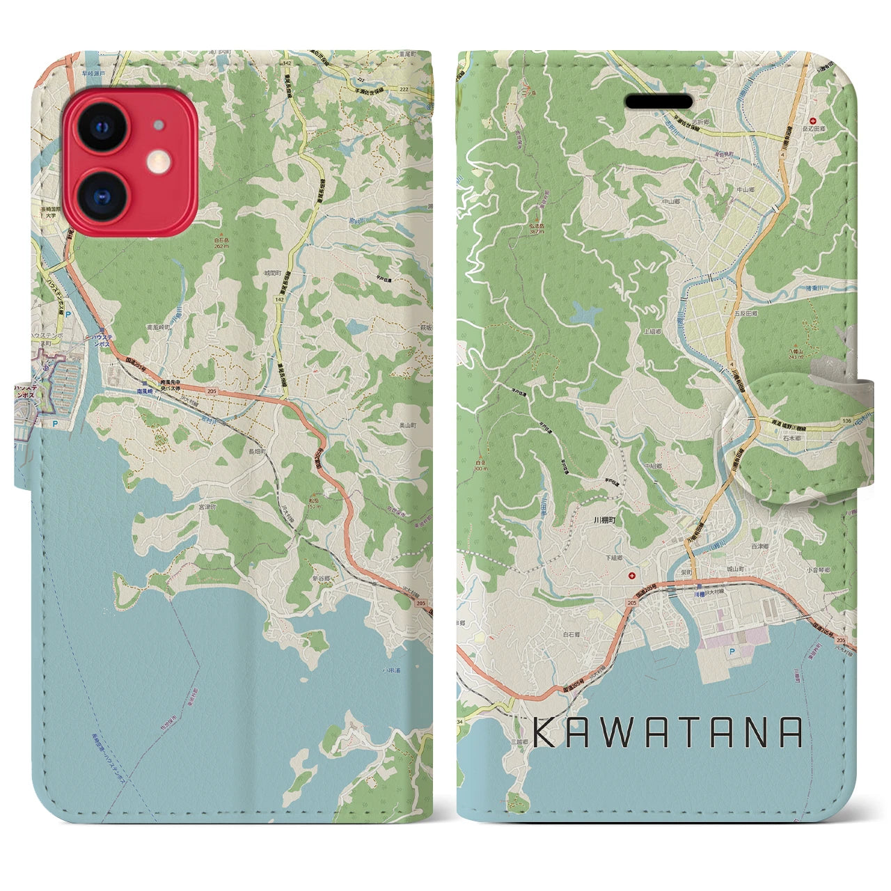 【川棚(長崎県)】地図柄iPhoneケース(手帳タイプ)